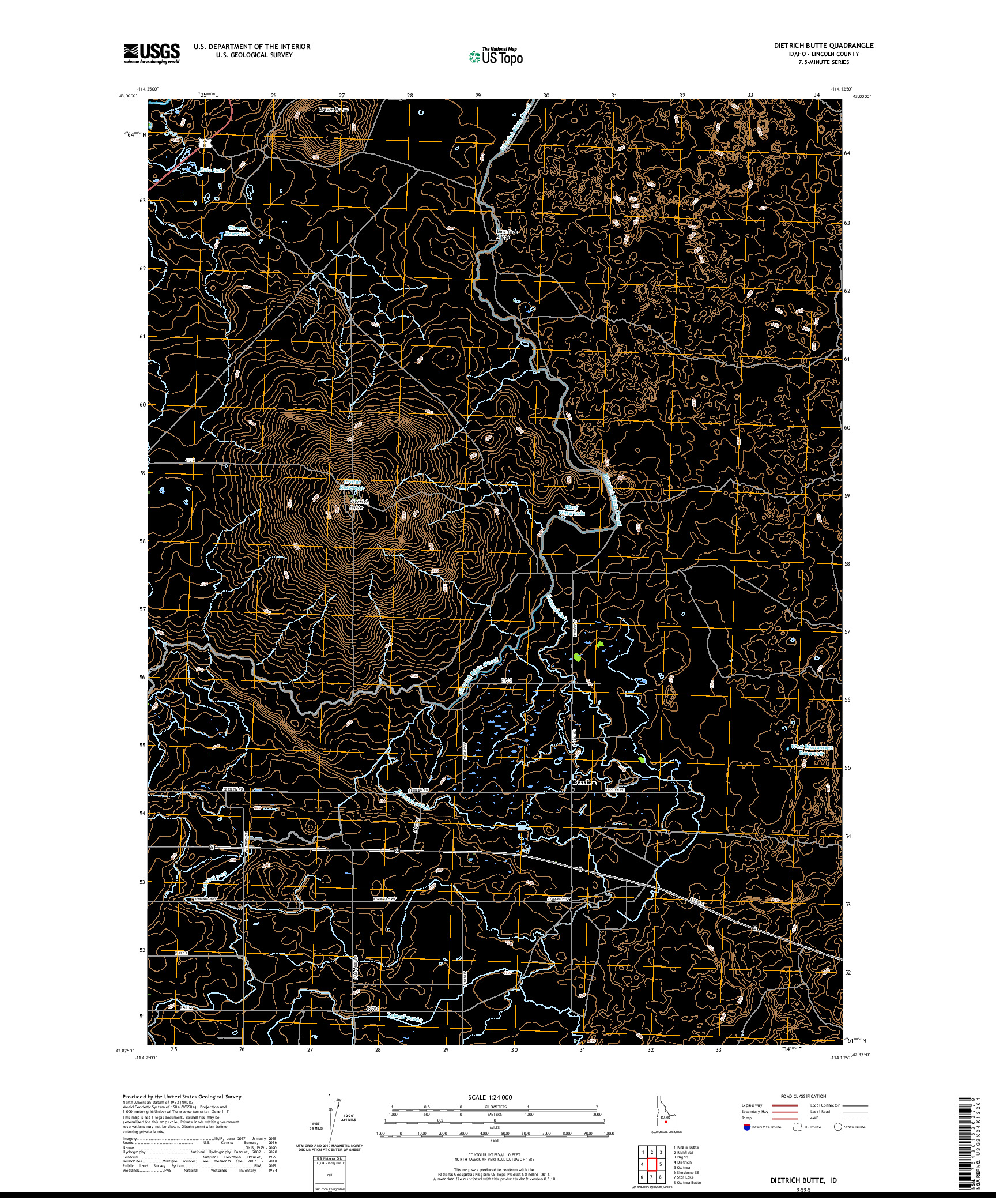 USGS US TOPO 7.5-MINUTE MAP FOR DIETRICH BUTTE, ID 2020