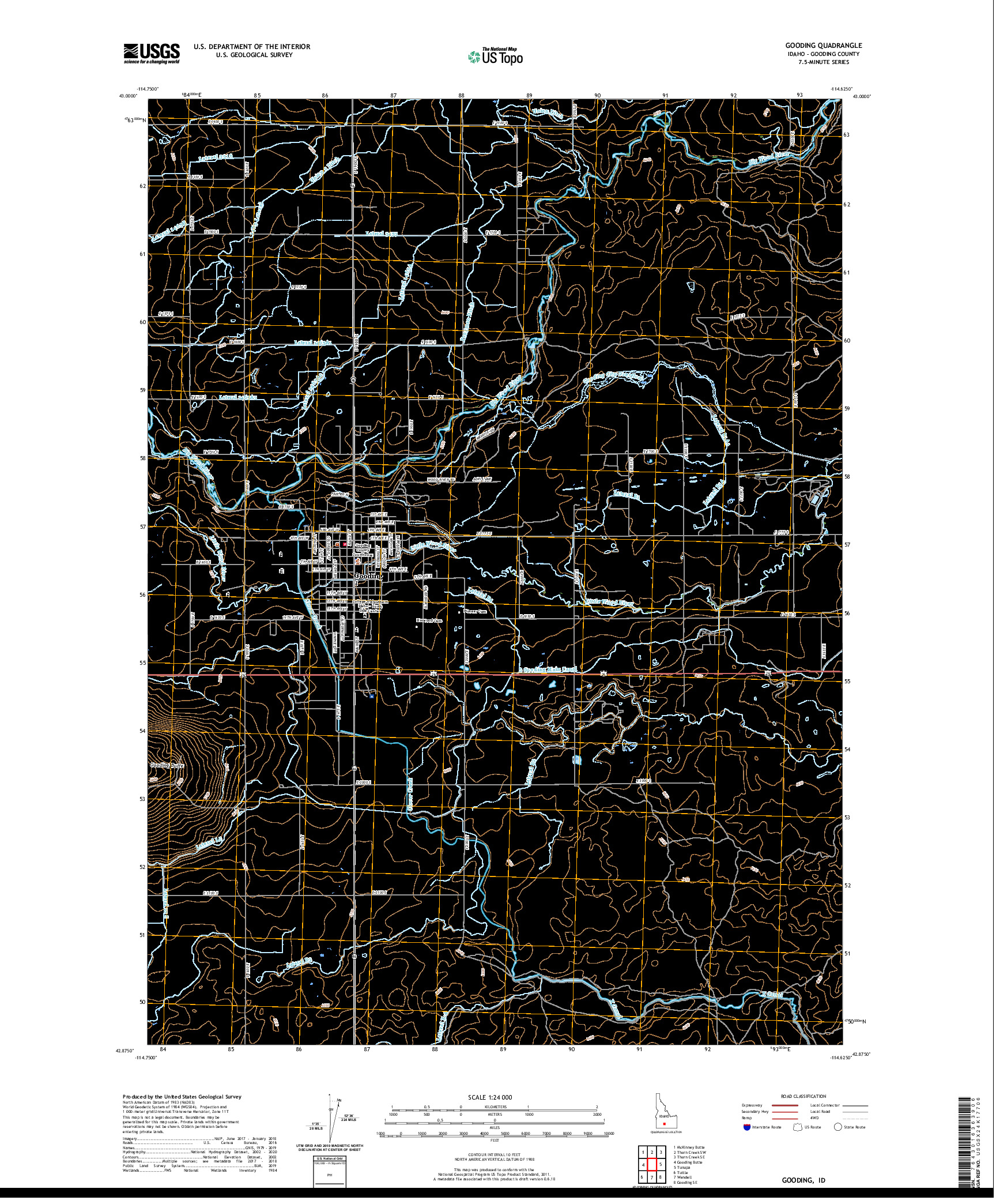 USGS US TOPO 7.5-MINUTE MAP FOR GOODING, ID 2020