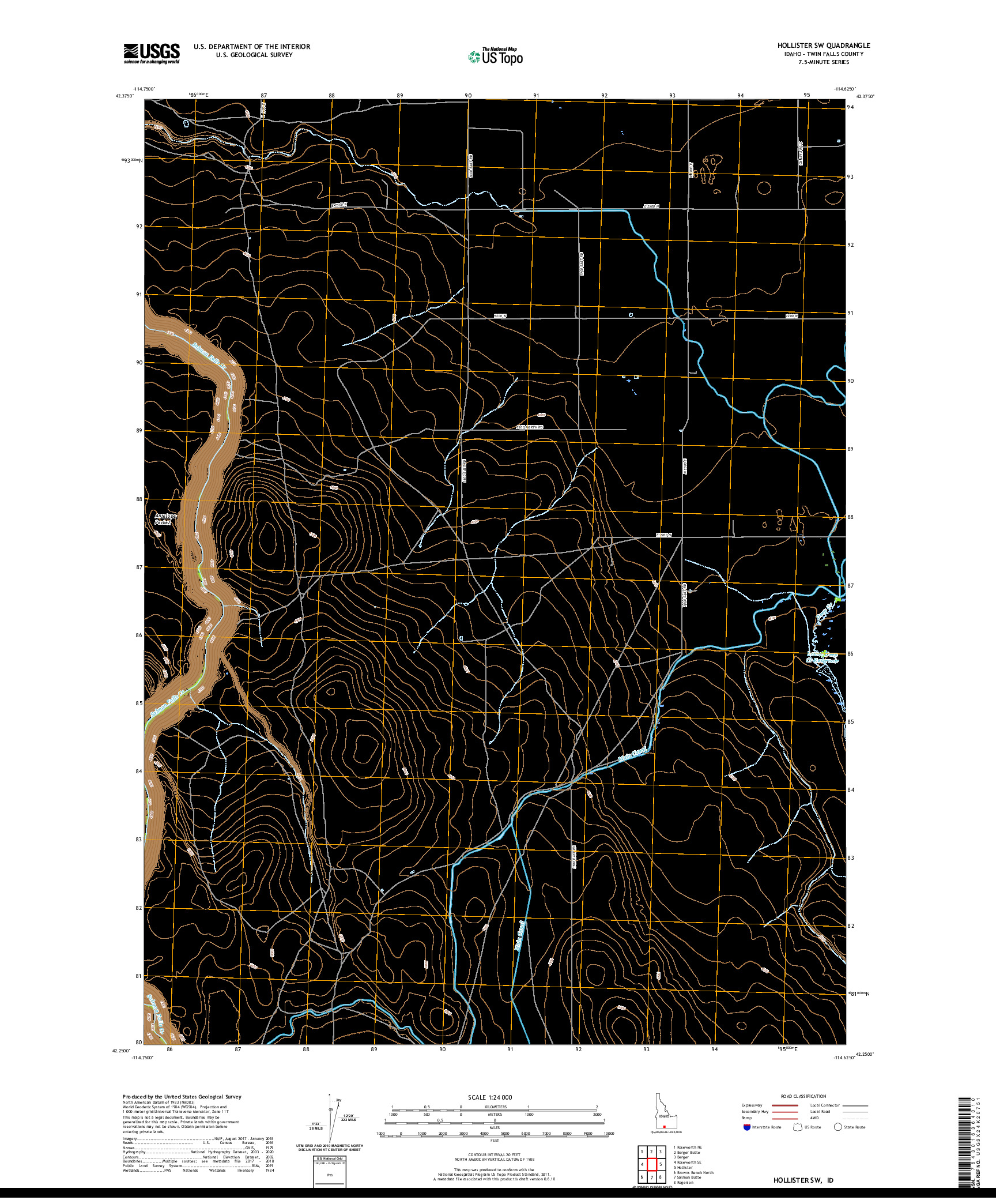 USGS US TOPO 7.5-MINUTE MAP FOR HOLLISTER SW, ID 2020