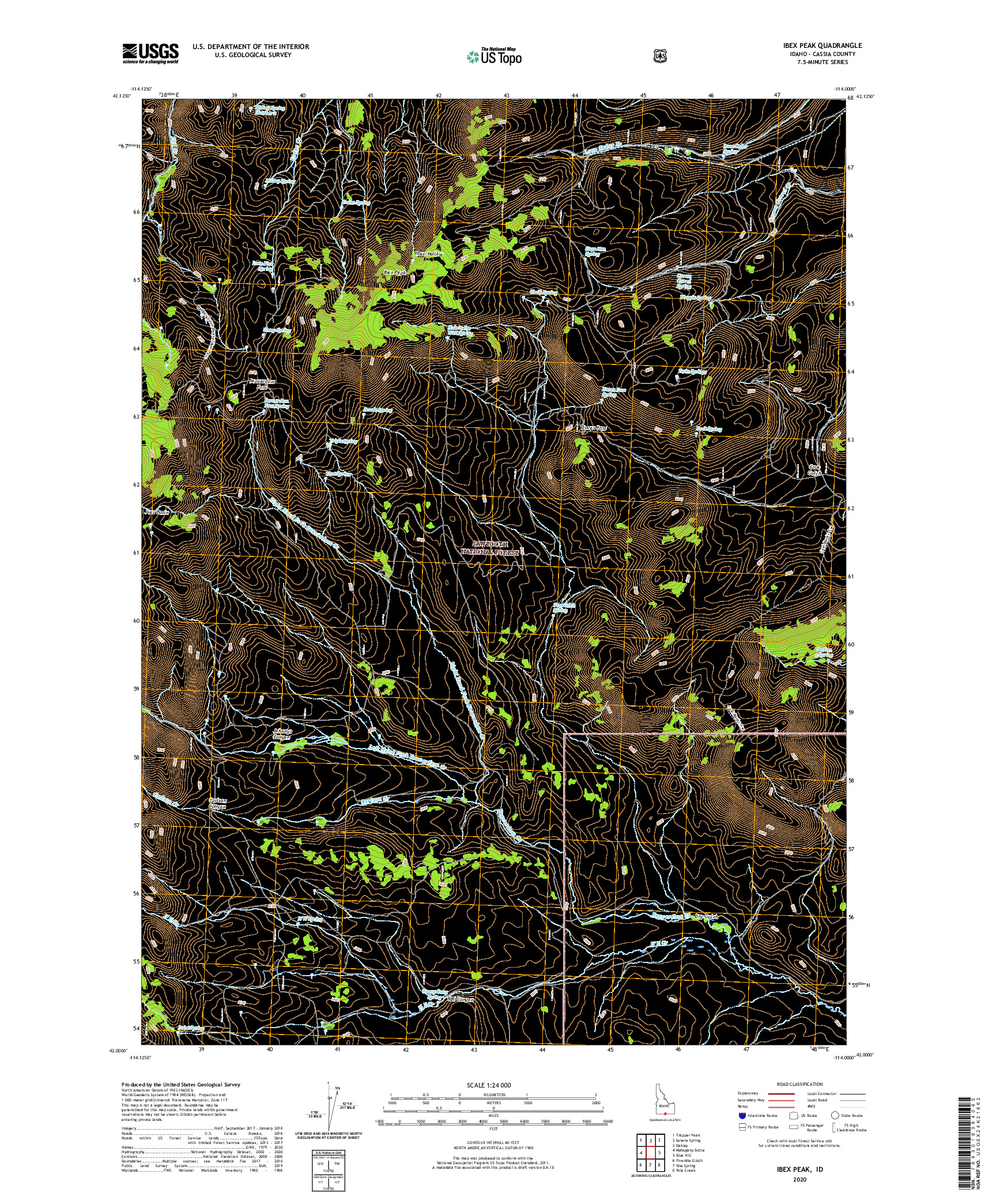 USGS US TOPO 7.5-MINUTE MAP FOR IBEX PEAK, ID 2020