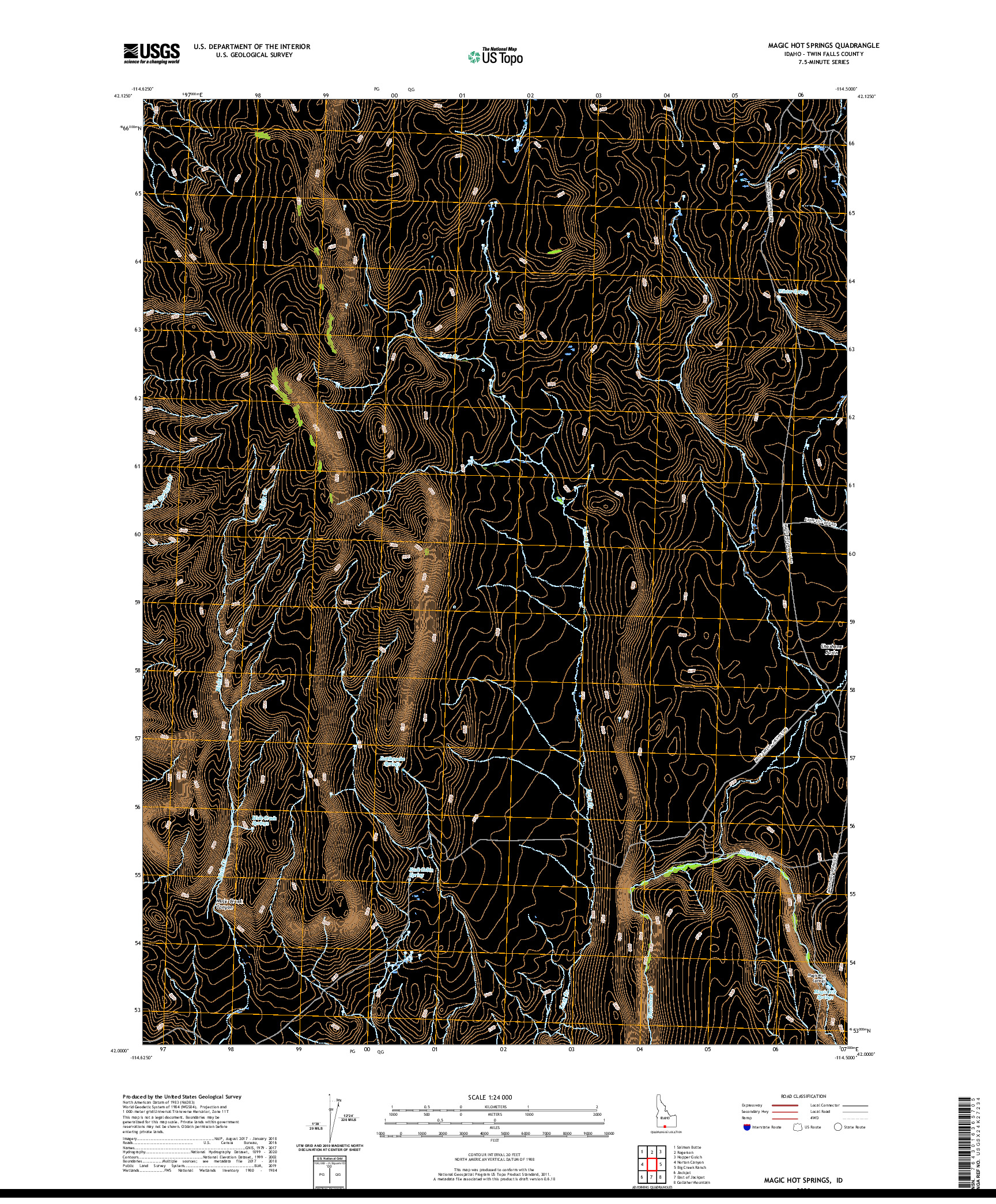 USGS US TOPO 7.5-MINUTE MAP FOR MAGIC HOT SPRINGS, ID 2020