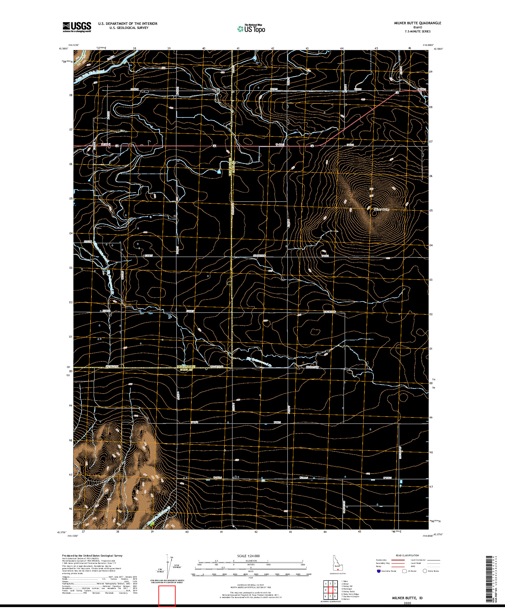 USGS US TOPO 7.5-MINUTE MAP FOR MILNER BUTTE, ID 2020