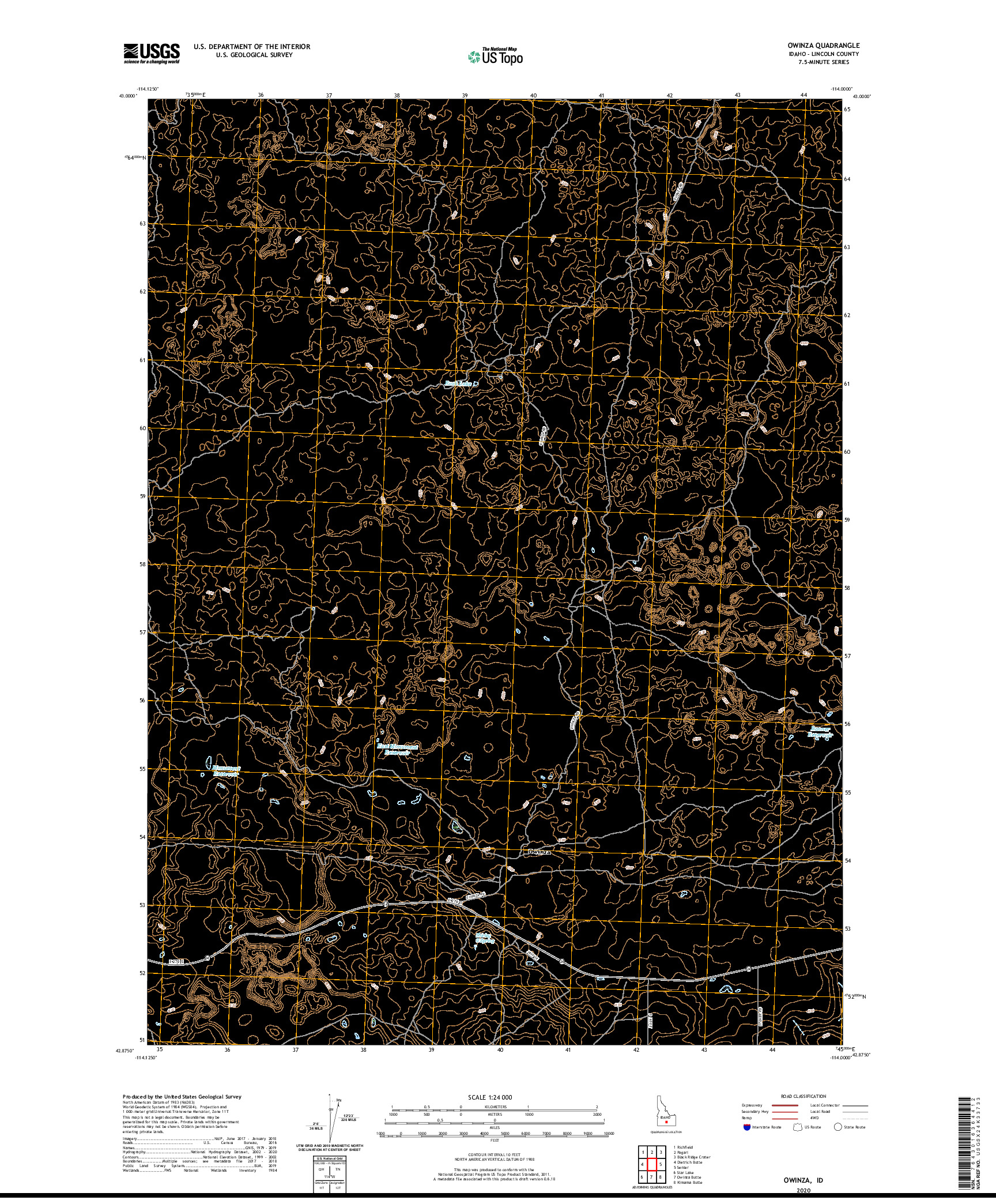 USGS US TOPO 7.5-MINUTE MAP FOR OWINZA, ID 2020