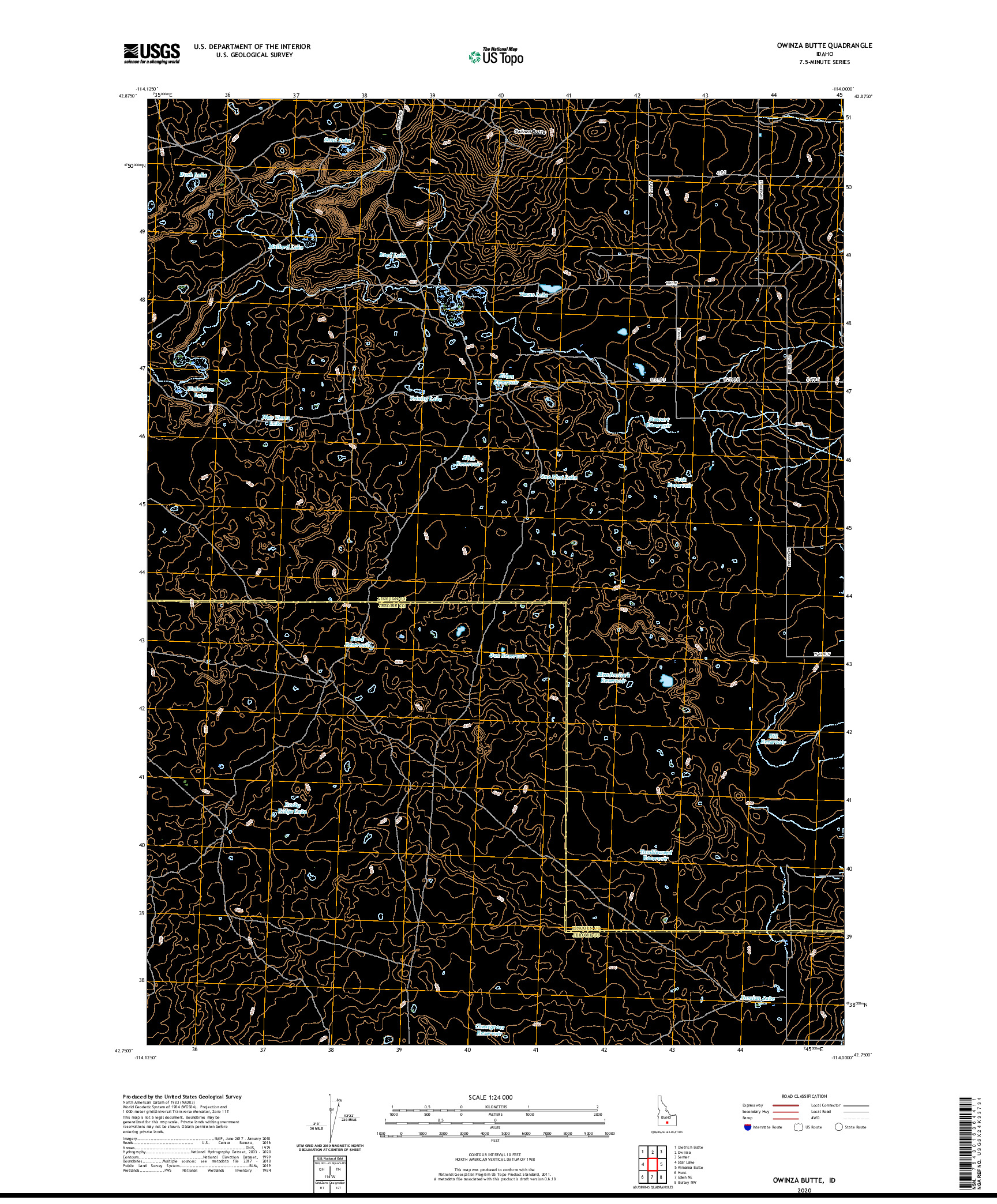 USGS US TOPO 7.5-MINUTE MAP FOR OWINZA BUTTE, ID 2020