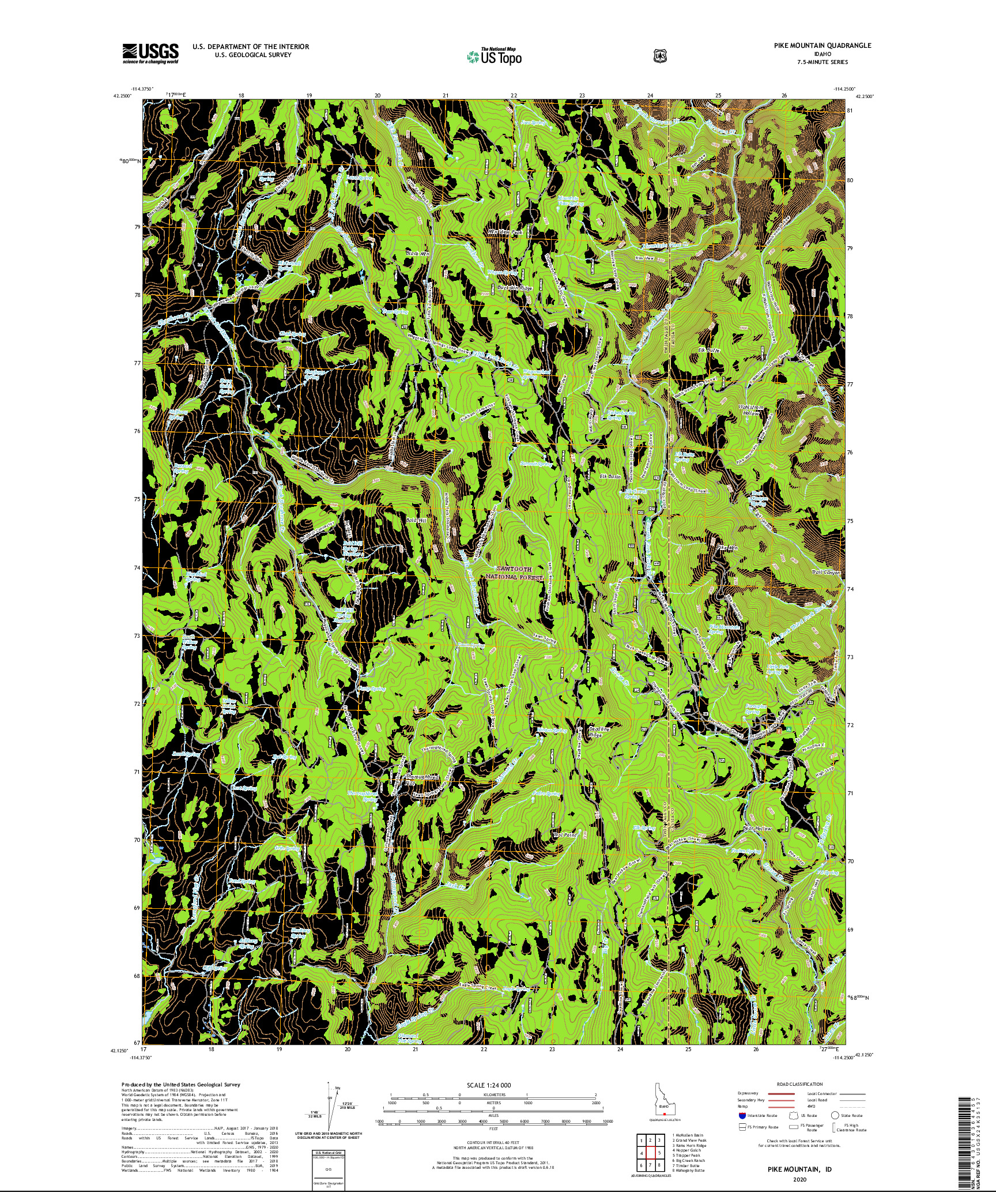 USGS US TOPO 7.5-MINUTE MAP FOR PIKE MOUNTAIN, ID 2020