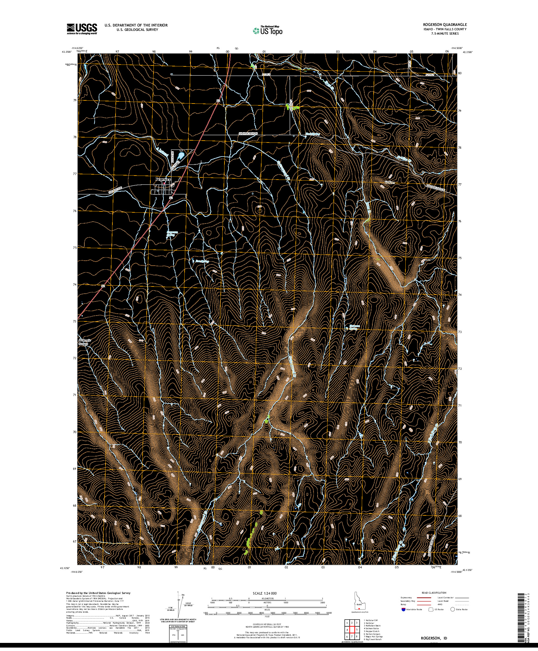 USGS US TOPO 7.5-MINUTE MAP FOR ROGERSON, ID 2020