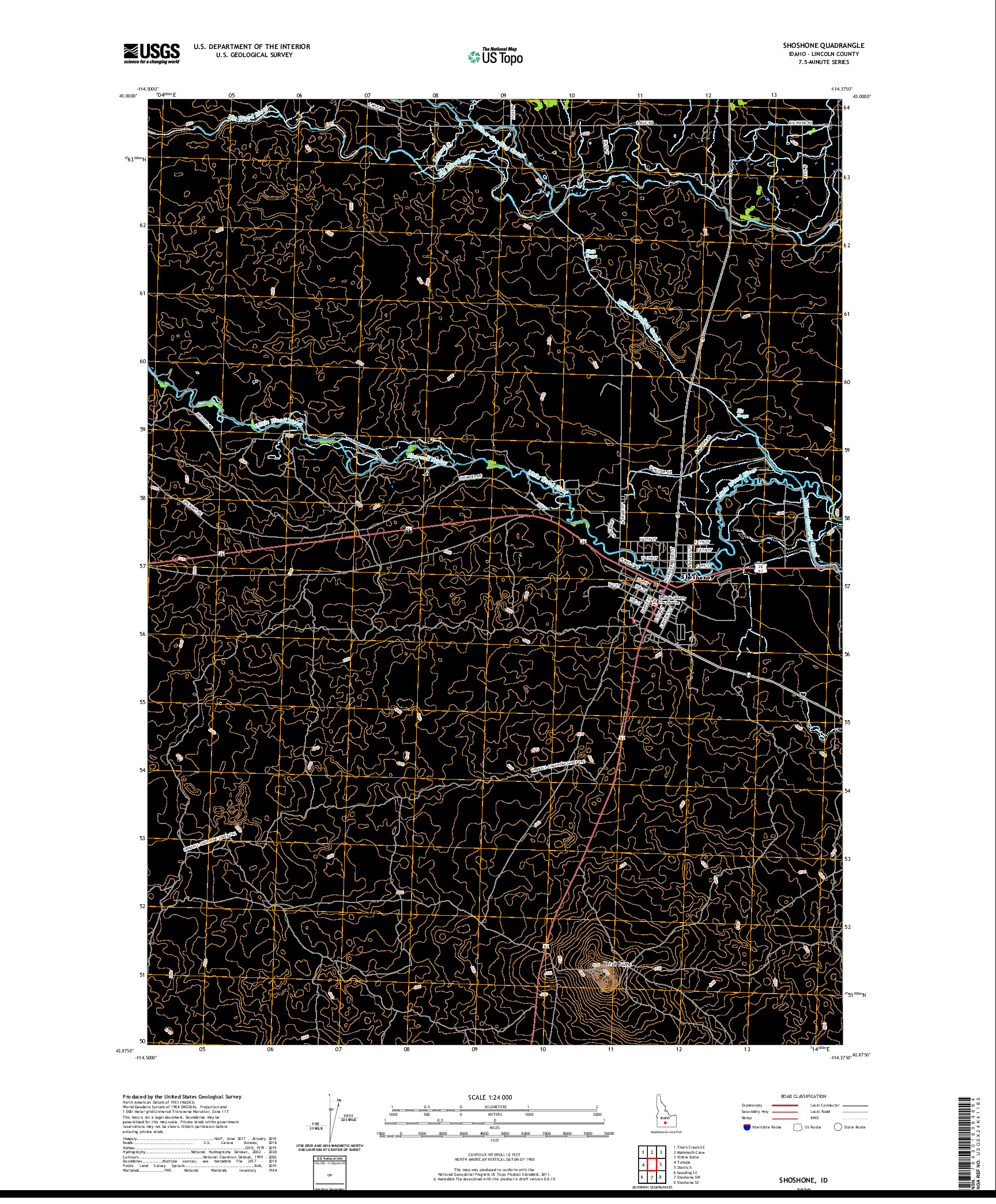 USGS US TOPO 7.5-MINUTE MAP FOR SHOSHONE, ID 2020