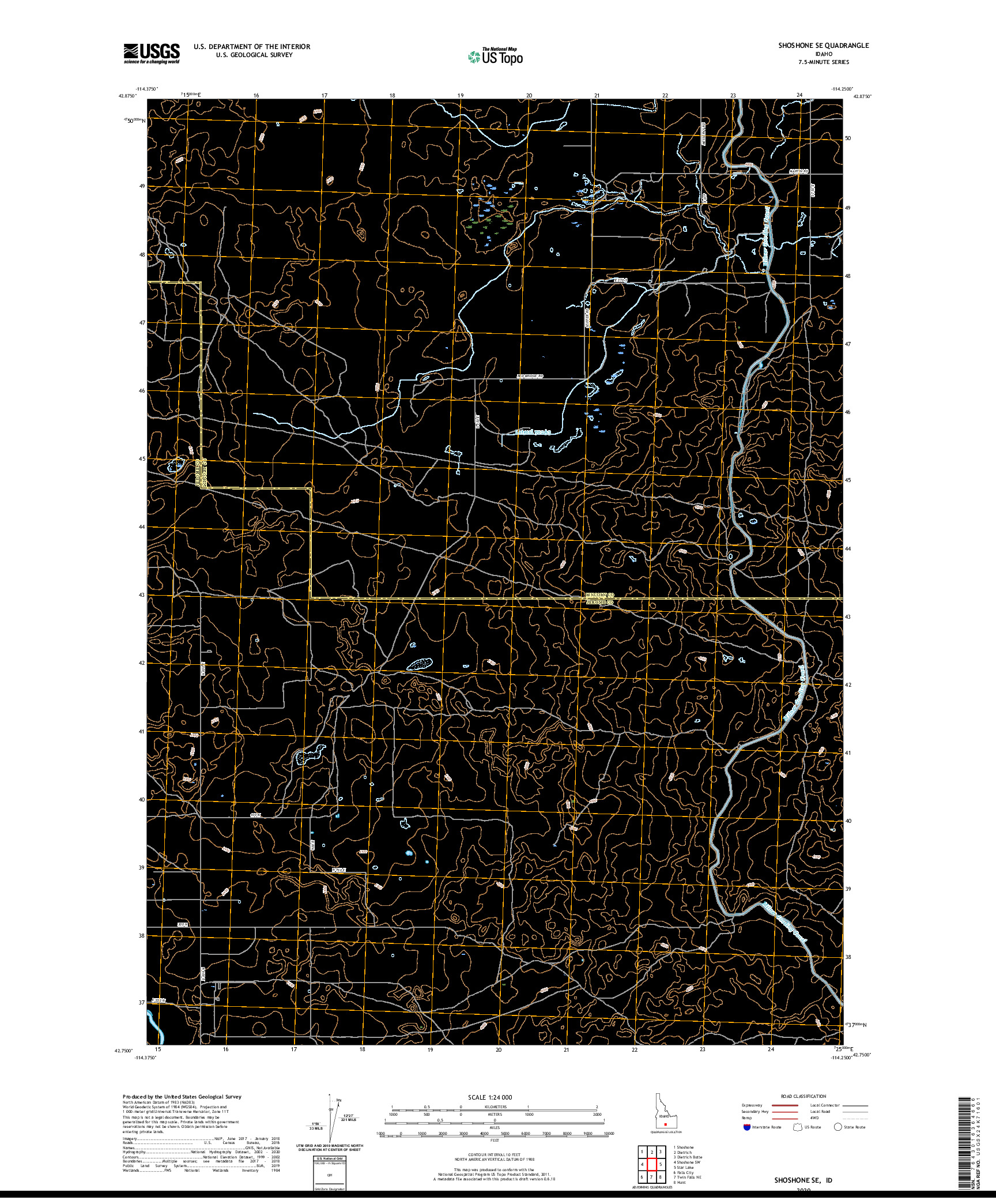 USGS US TOPO 7.5-MINUTE MAP FOR SHOSHONE SE, ID 2020