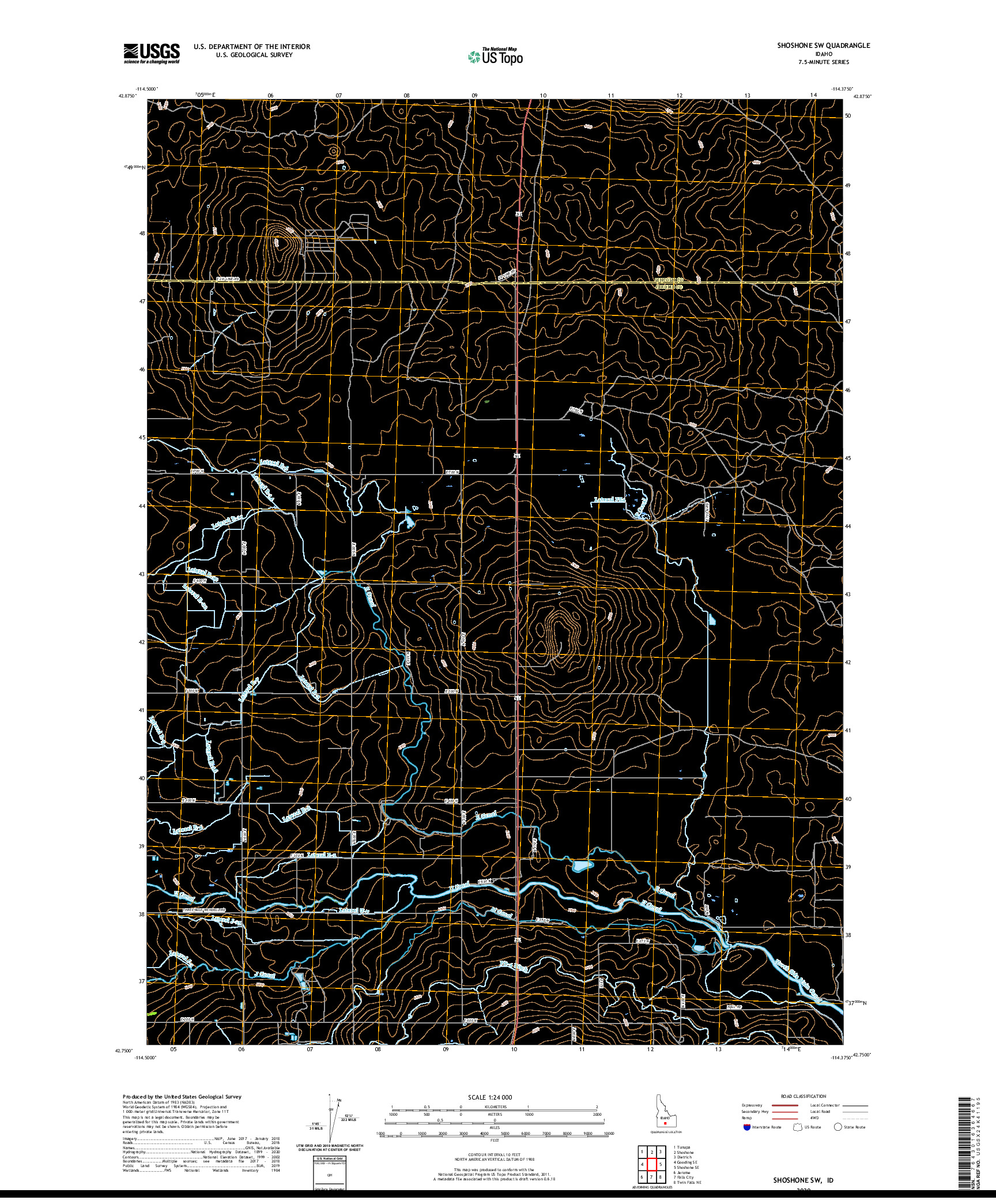 USGS US TOPO 7.5-MINUTE MAP FOR SHOSHONE SW, ID 2020