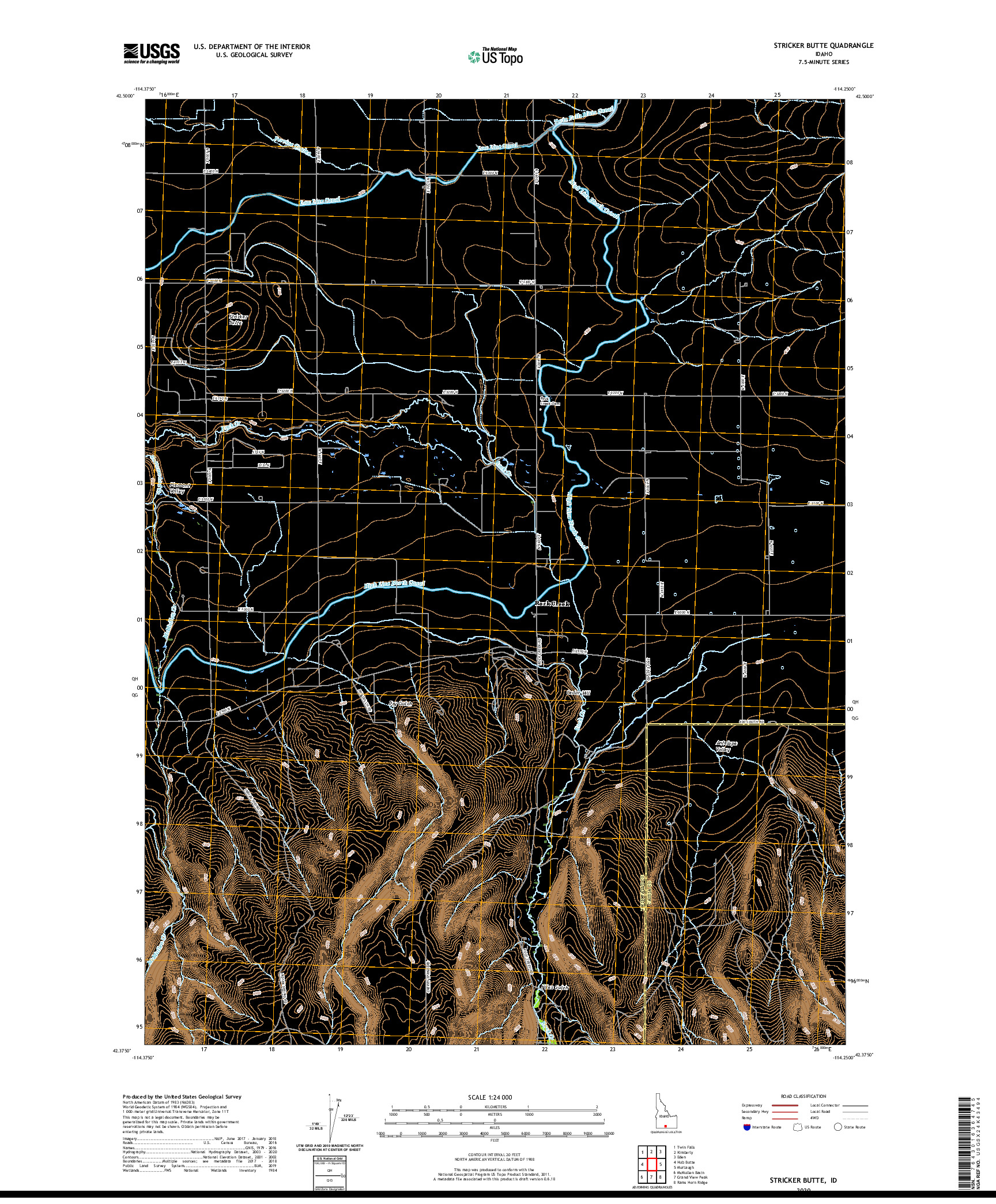 USGS US TOPO 7.5-MINUTE MAP FOR STRICKER BUTTE, ID 2020