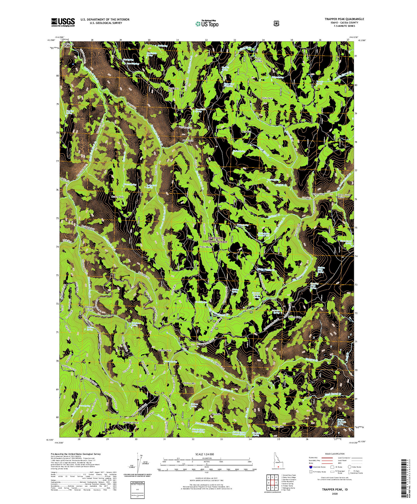 USGS US TOPO 7.5-MINUTE MAP FOR TRAPPER PEAK, ID 2020