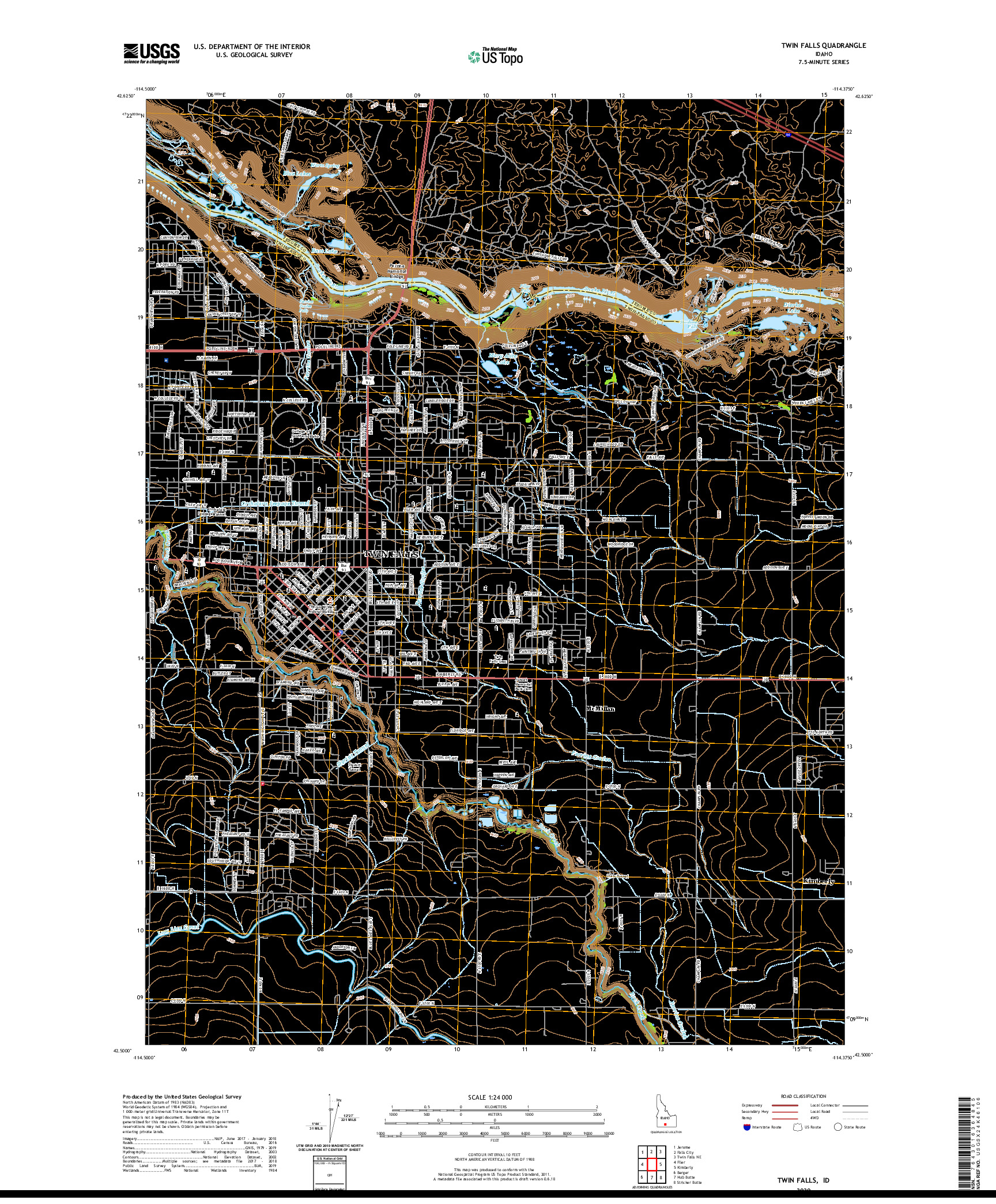 USGS US TOPO 7.5-MINUTE MAP FOR TWIN FALLS, ID 2020