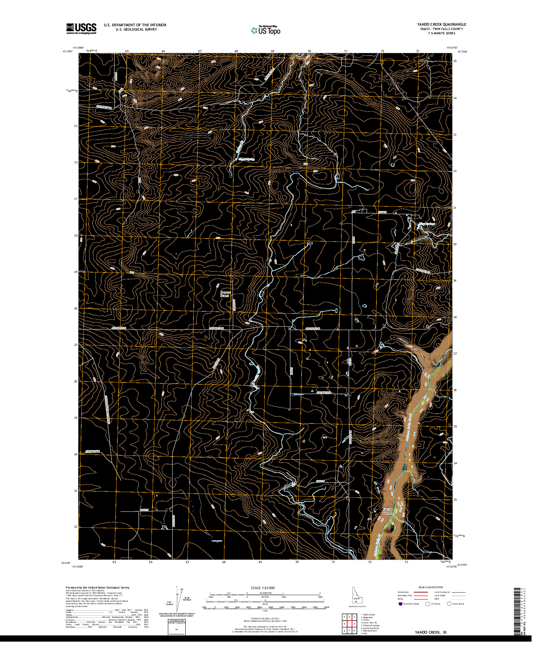 USGS US TOPO 7.5-MINUTE MAP FOR YAHOO CREEK, ID 2020