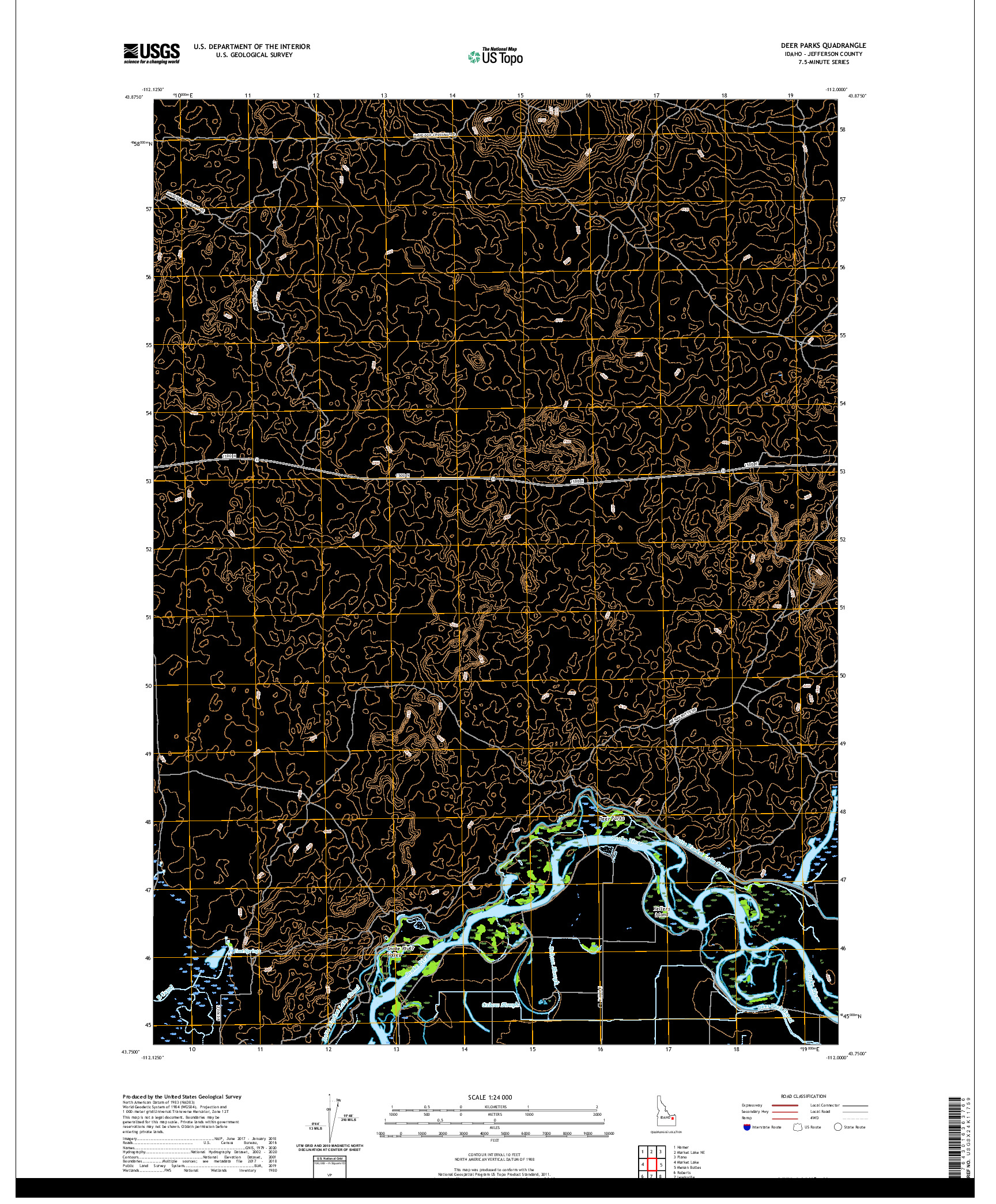 USGS US TOPO 7.5-MINUTE MAP FOR DEER PARKS, ID 2020