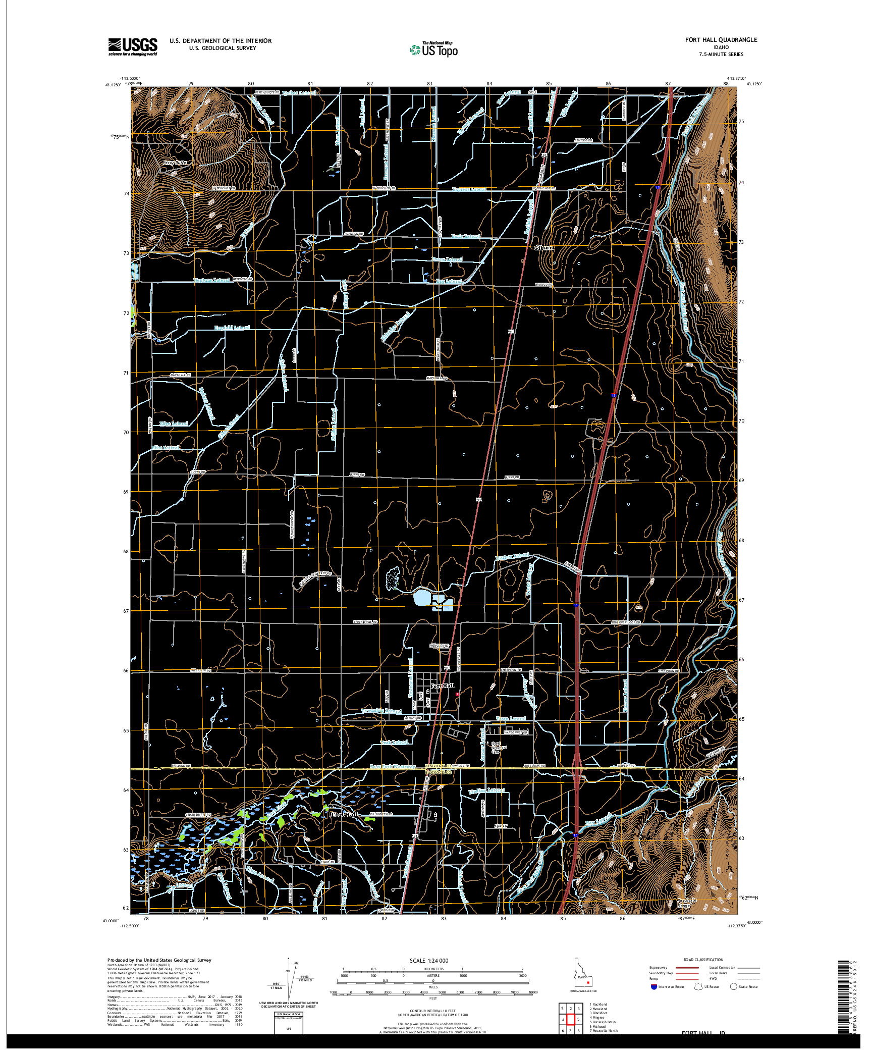 USGS US TOPO 7.5-MINUTE MAP FOR FORT HALL, ID 2020