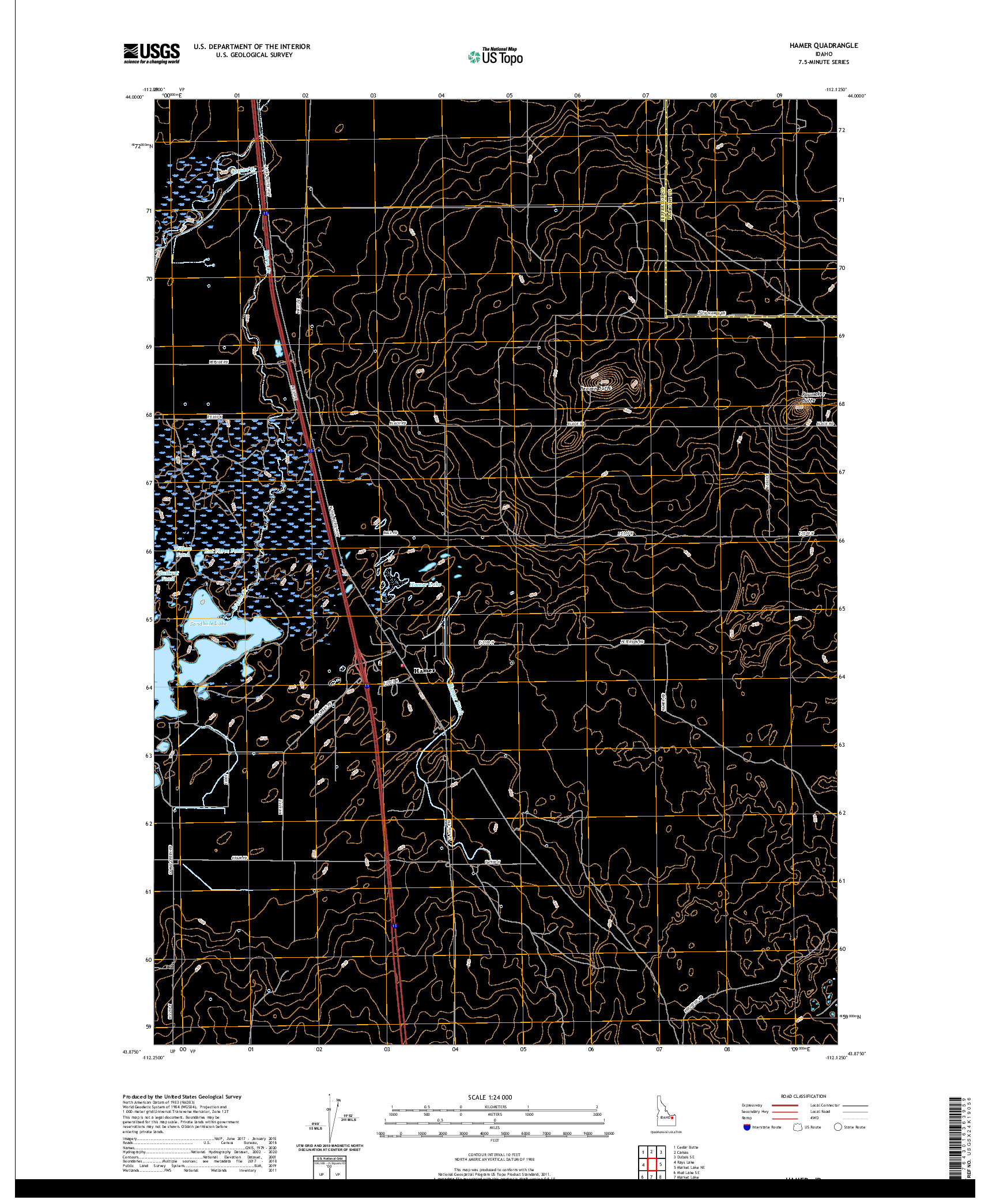 USGS US TOPO 7.5-MINUTE MAP FOR HAMER, ID 2020