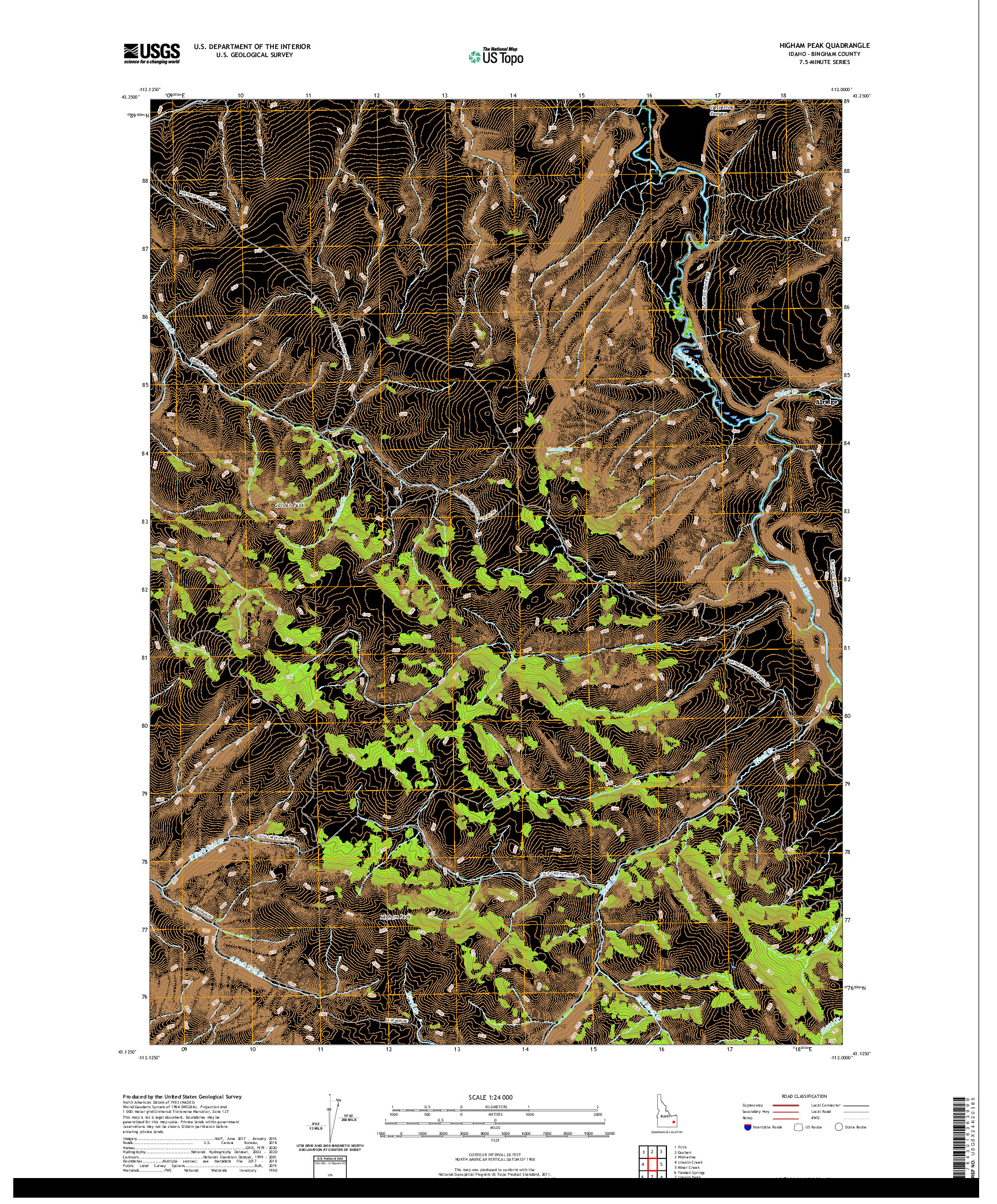 USGS US TOPO 7.5-MINUTE MAP FOR HIGHAM PEAK, ID 2020