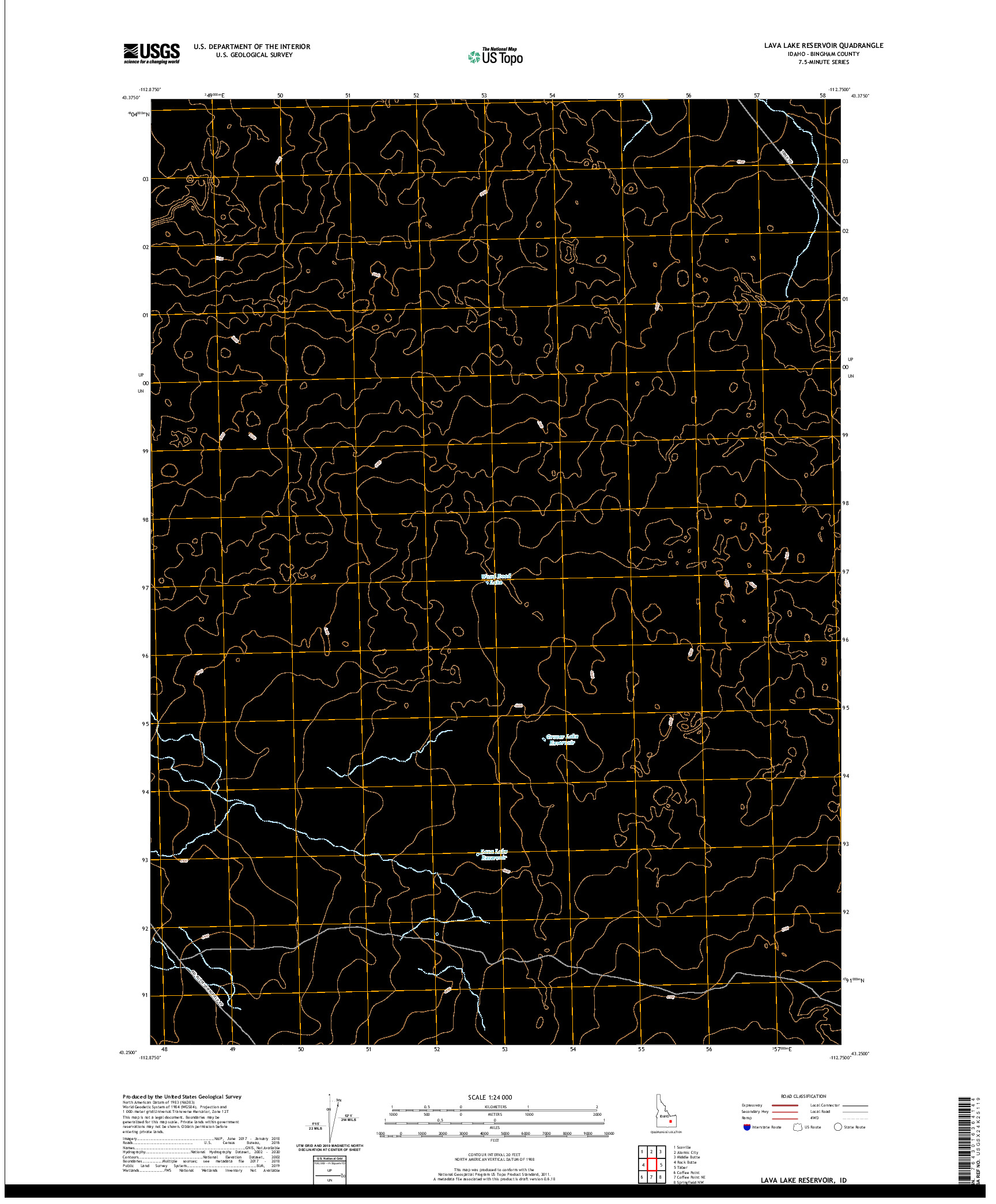 USGS US TOPO 7.5-MINUTE MAP FOR LAVA LAKE RESERVOIR, ID 2020