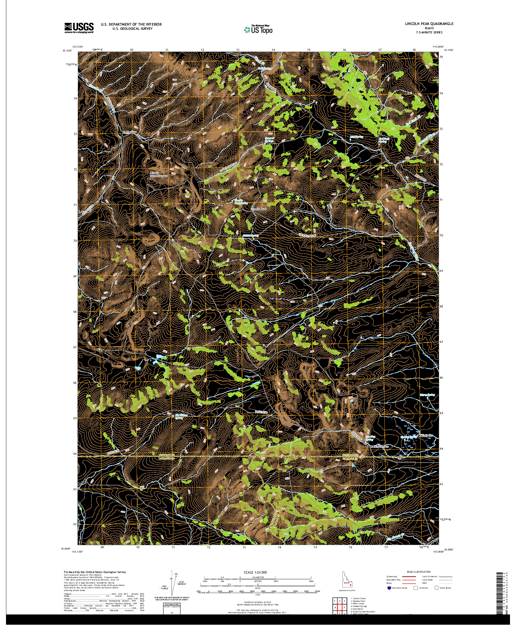 USGS US TOPO 7.5-MINUTE MAP FOR LINCOLN PEAK, ID 2020