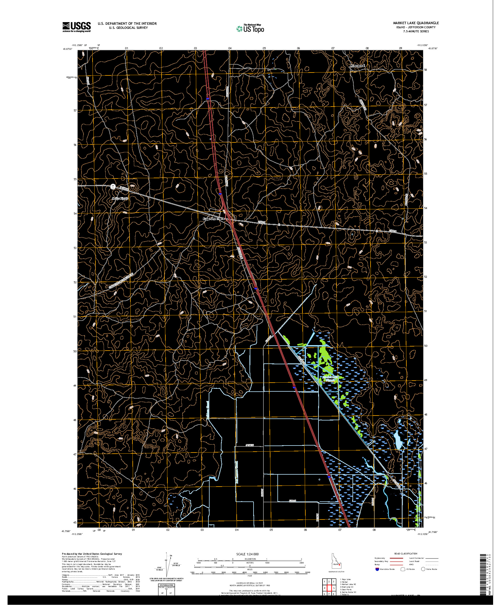 USGS US TOPO 7.5-MINUTE MAP FOR MARKET LAKE, ID 2020