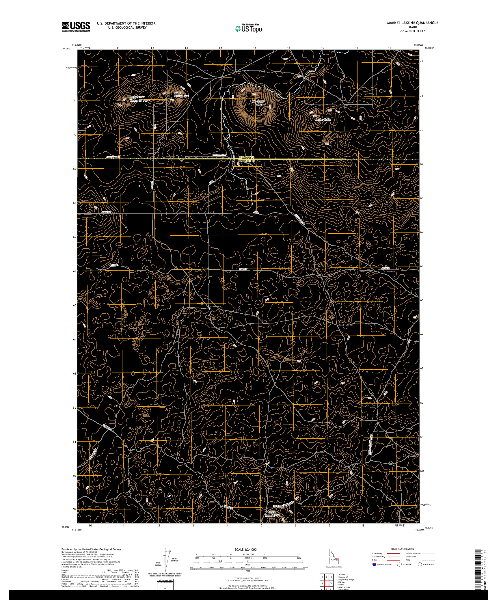 USGS US TOPO 7.5-MINUTE MAP FOR MARKET LAKE NE, ID 2020