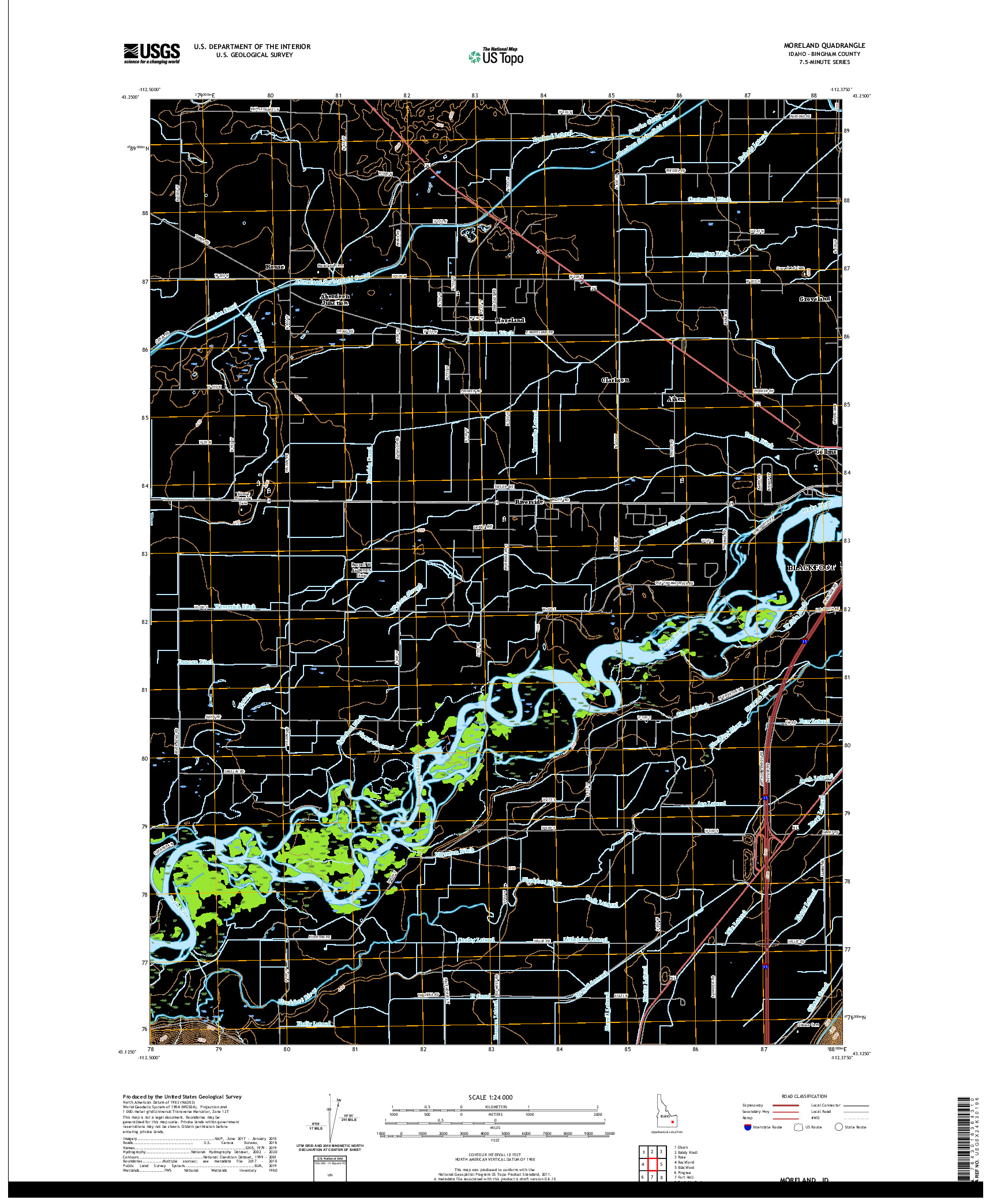 USGS US TOPO 7.5-MINUTE MAP FOR MORELAND, ID 2020