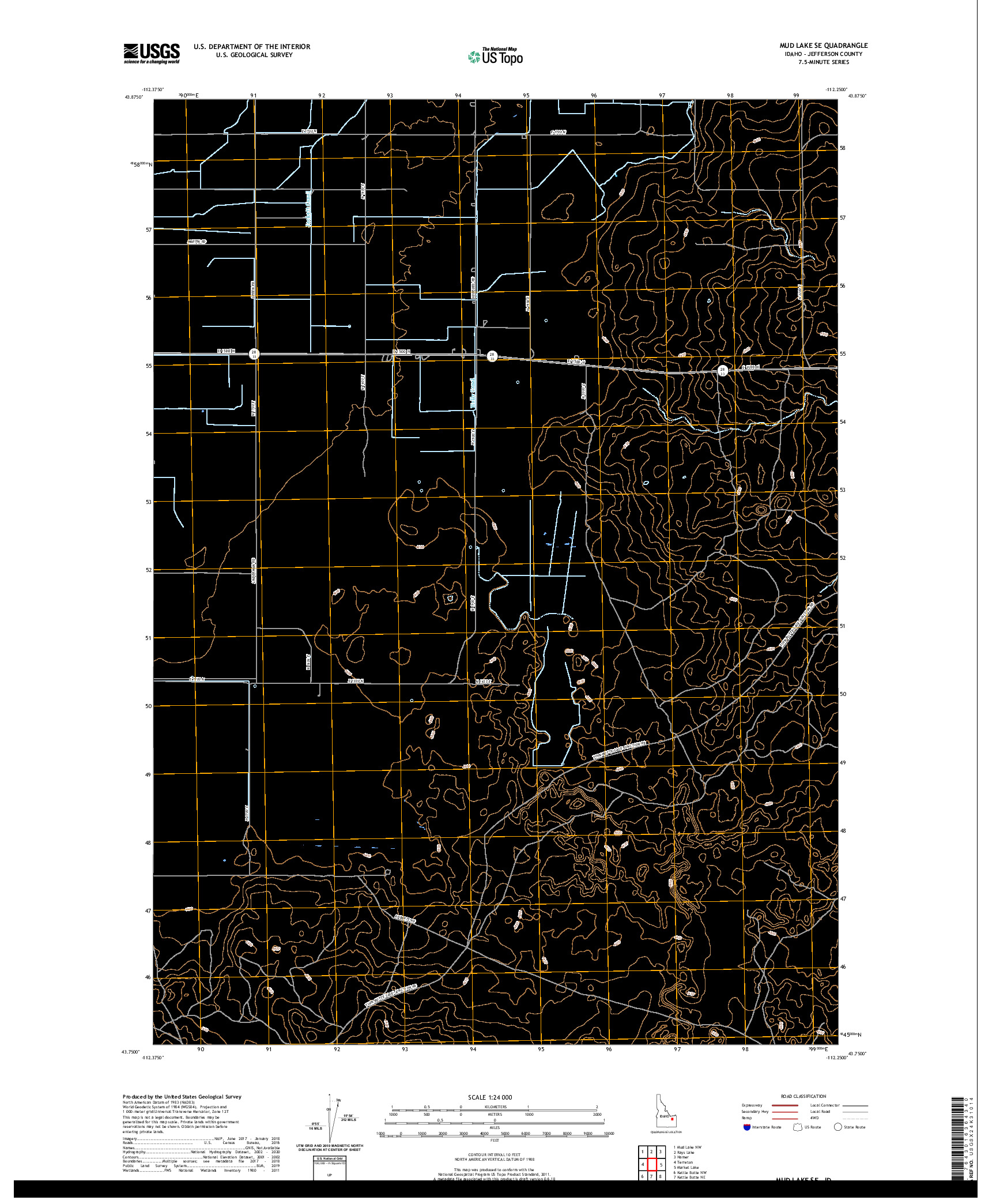 USGS US TOPO 7.5-MINUTE MAP FOR MUD LAKE SE, ID 2020