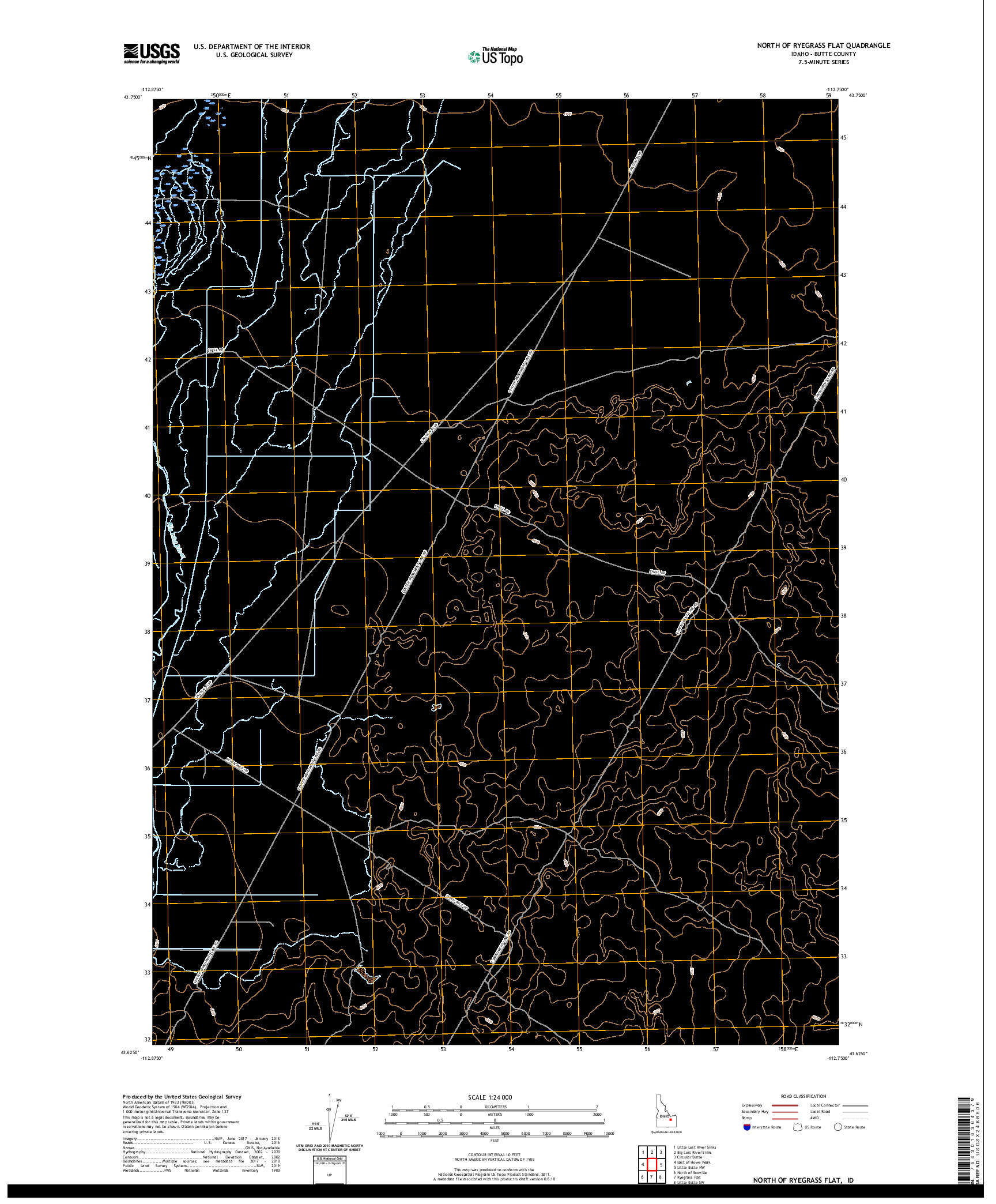 USGS US TOPO 7.5-MINUTE MAP FOR NORTH OF RYEGRASS FLAT, ID 2020