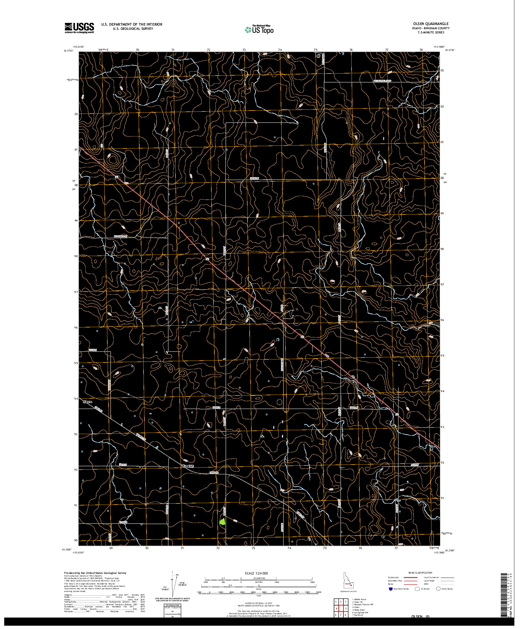 USGS US TOPO 7.5-MINUTE MAP FOR OLSEN, ID 2020