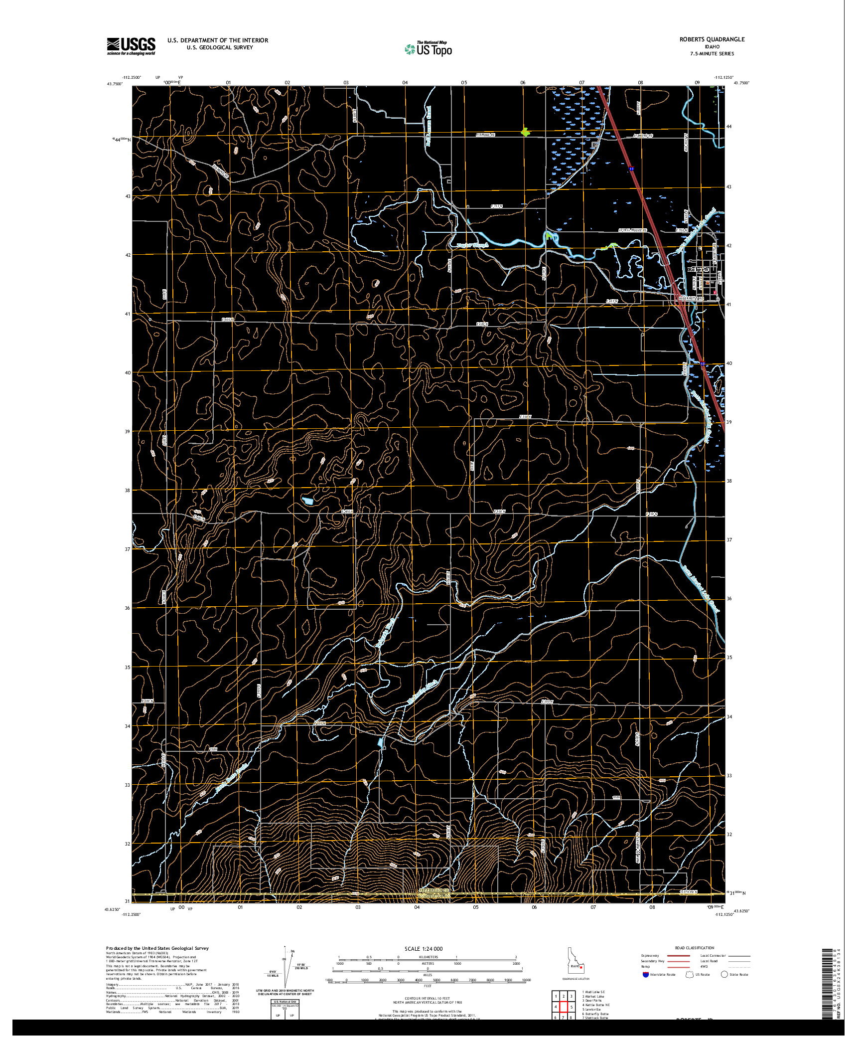USGS US TOPO 7.5-MINUTE MAP FOR ROBERTS, ID 2020