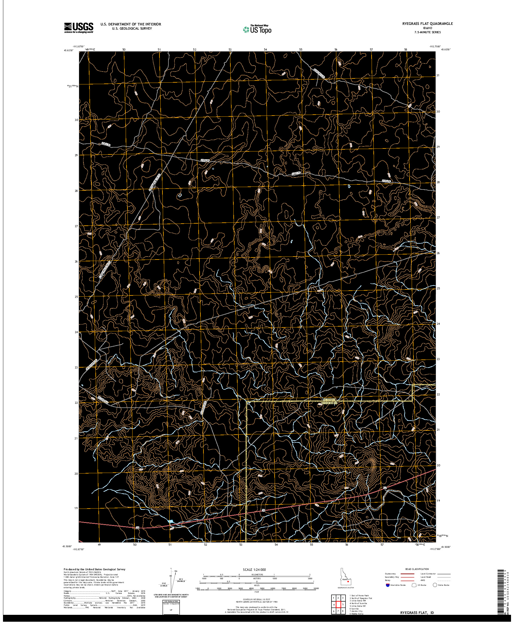 USGS US TOPO 7.5-MINUTE MAP FOR RYEGRASS FLAT, ID 2020