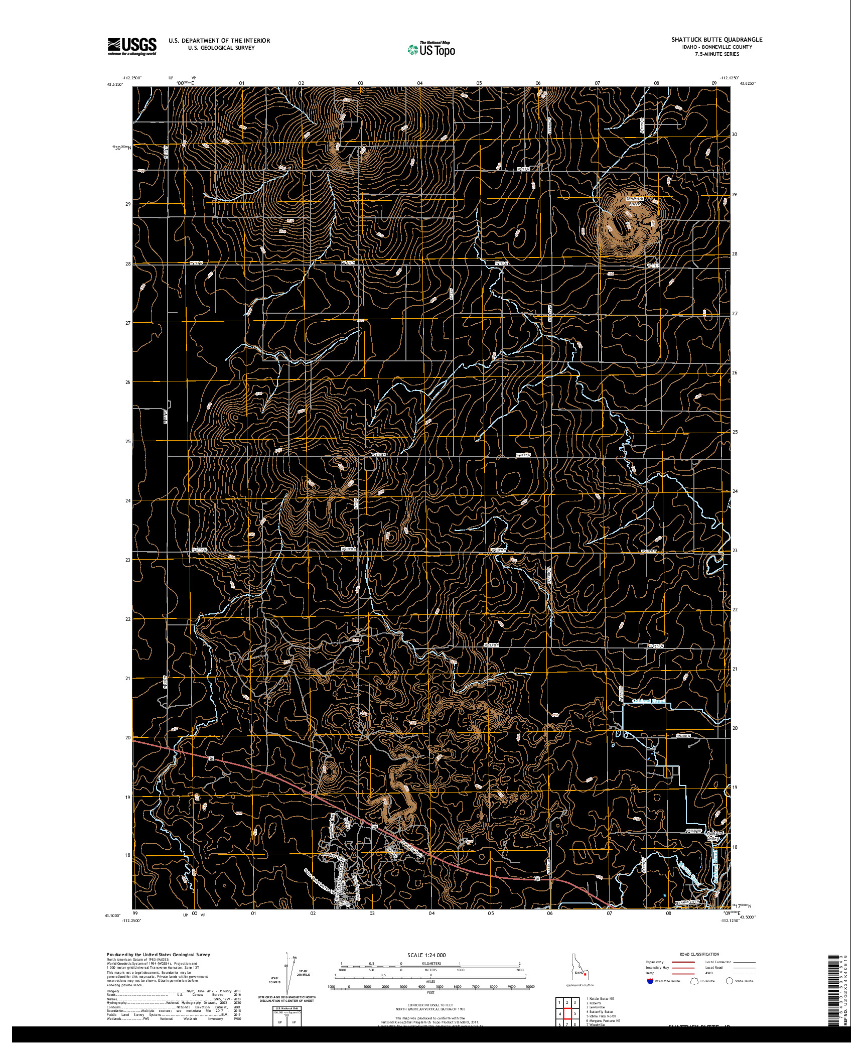 USGS US TOPO 7.5-MINUTE MAP FOR SHATTUCK BUTTE, ID 2020