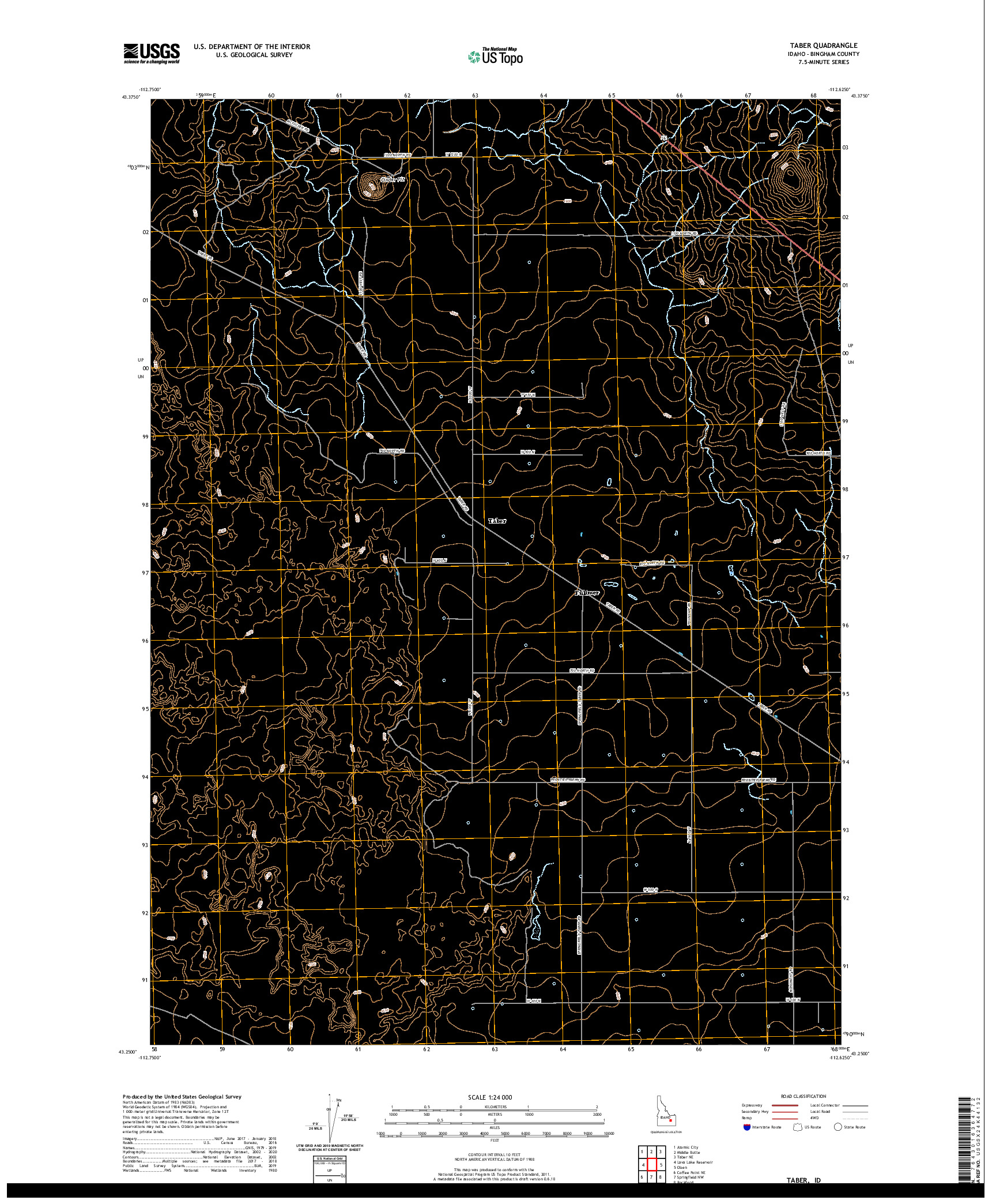 USGS US TOPO 7.5-MINUTE MAP FOR TABER, ID 2020