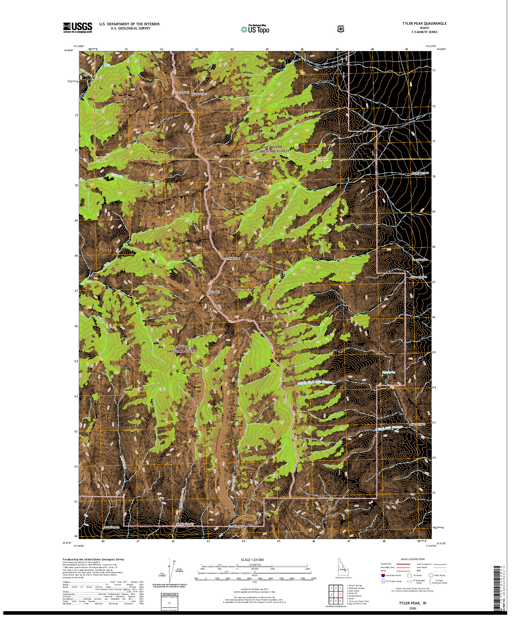 USGS US TOPO 7.5-MINUTE MAP FOR TYLER PEAK, ID 2020