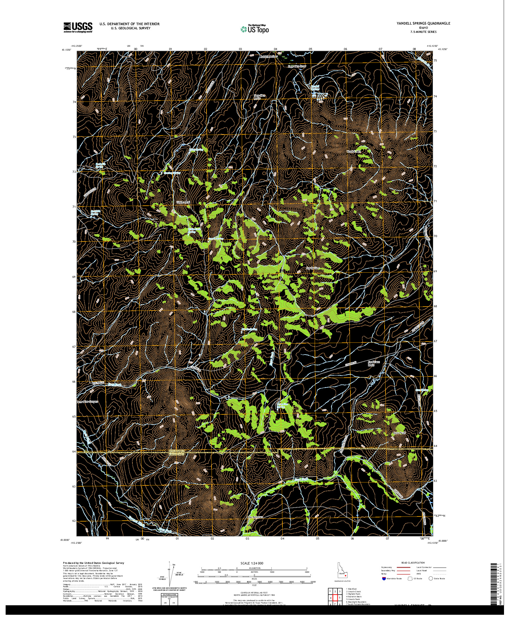 USGS US TOPO 7.5-MINUTE MAP FOR YANDELL SPRINGS, ID 2020