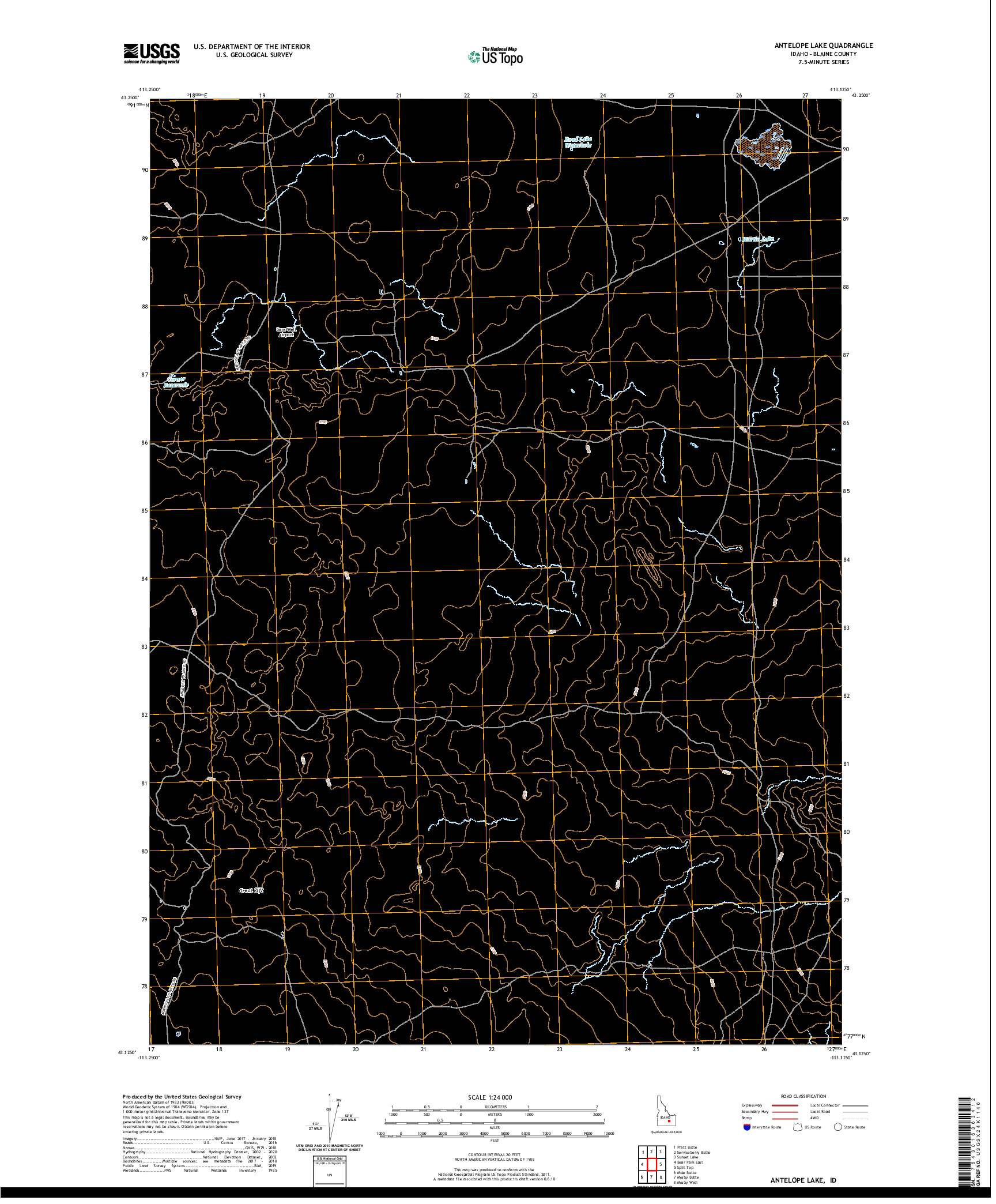 USGS US TOPO 7.5-MINUTE MAP FOR ANTELOPE LAKE, ID 2020