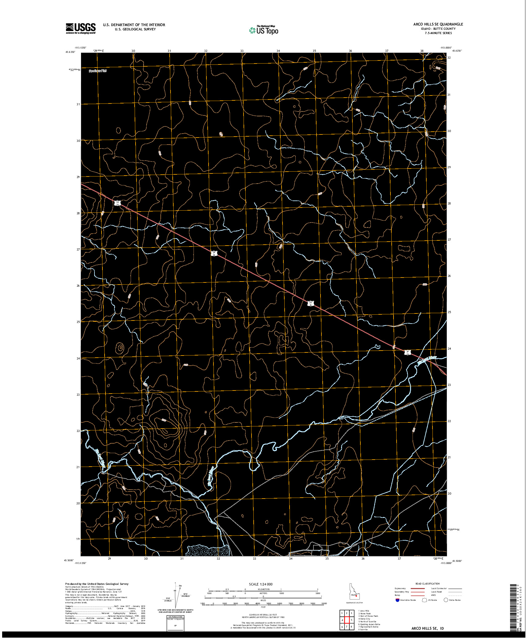 USGS US TOPO 7.5-MINUTE MAP FOR ARCO HILLS SE, ID 2020