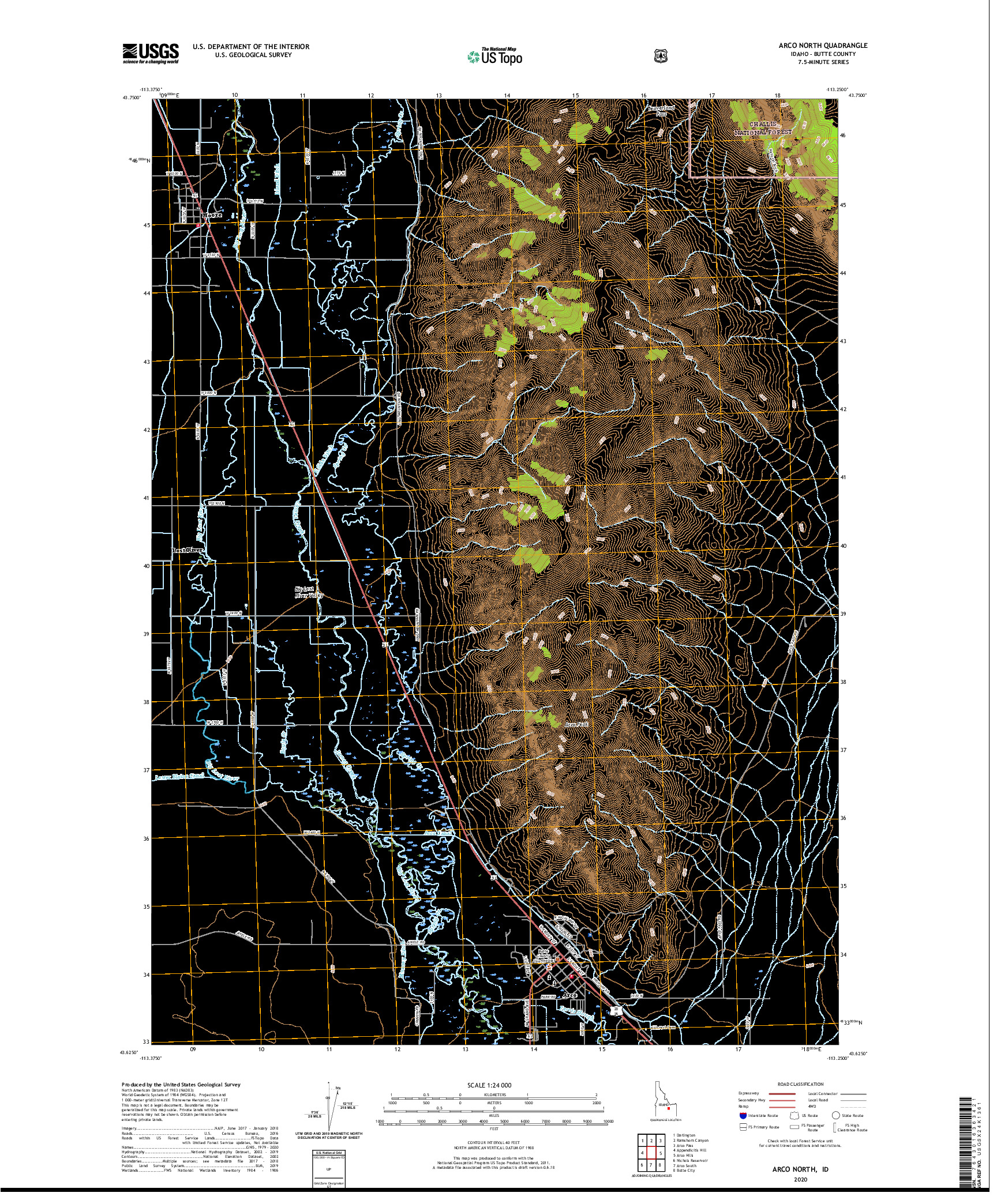 USGS US TOPO 7.5-MINUTE MAP FOR ARCO NORTH, ID 2020