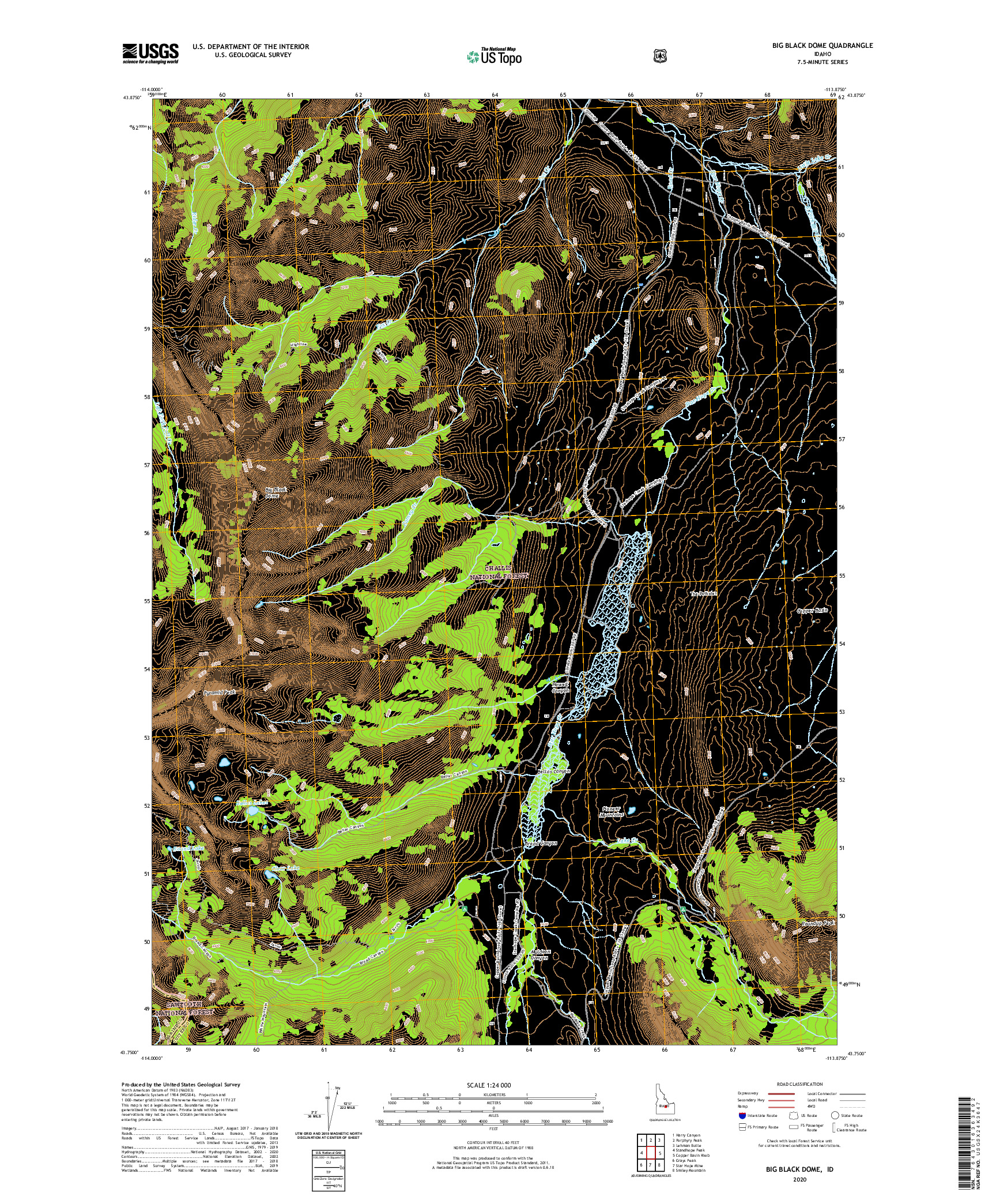 USGS US TOPO 7.5-MINUTE MAP FOR BIG BLACK DOME, ID 2020