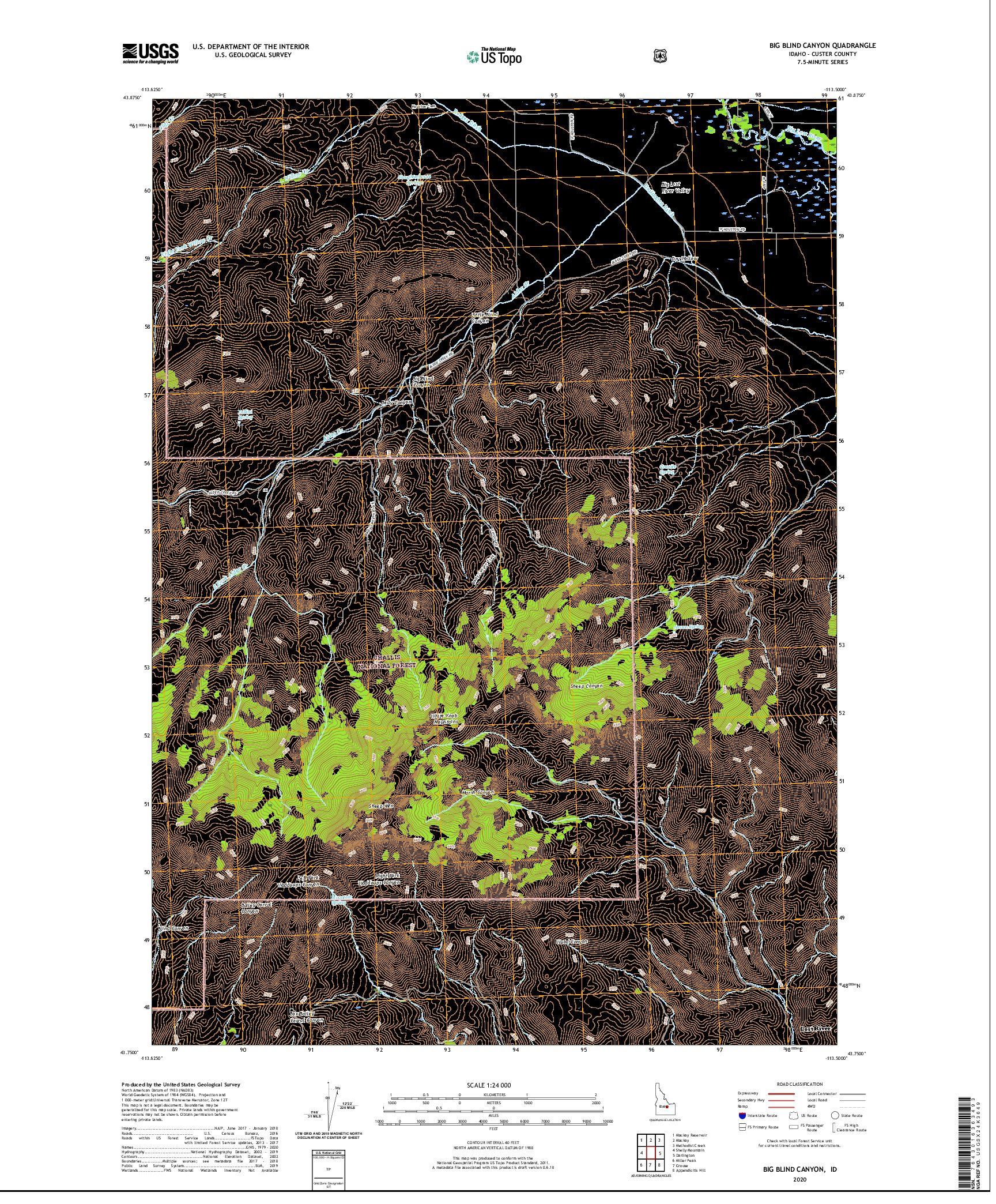 USGS US TOPO 7.5-MINUTE MAP FOR BIG BLIND CANYON, ID 2020
