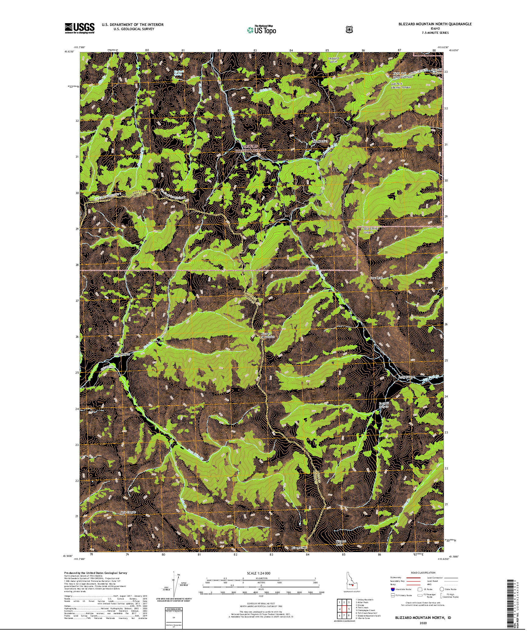 USGS US TOPO 7.5-MINUTE MAP FOR BLIZZARD MOUNTAIN NORTH, ID 2020