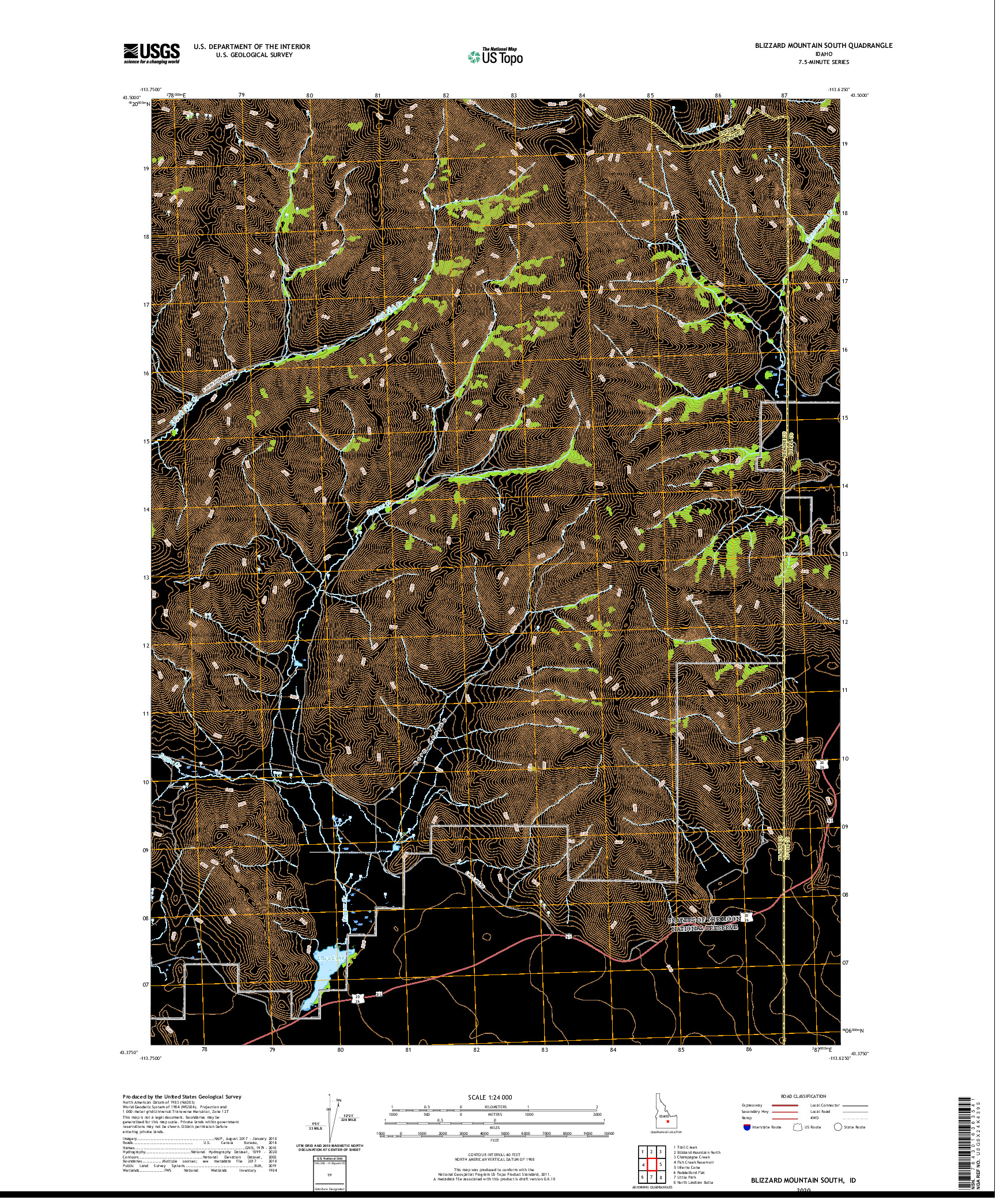 USGS US TOPO 7.5-MINUTE MAP FOR BLIZZARD MOUNTAIN SOUTH, ID 2020