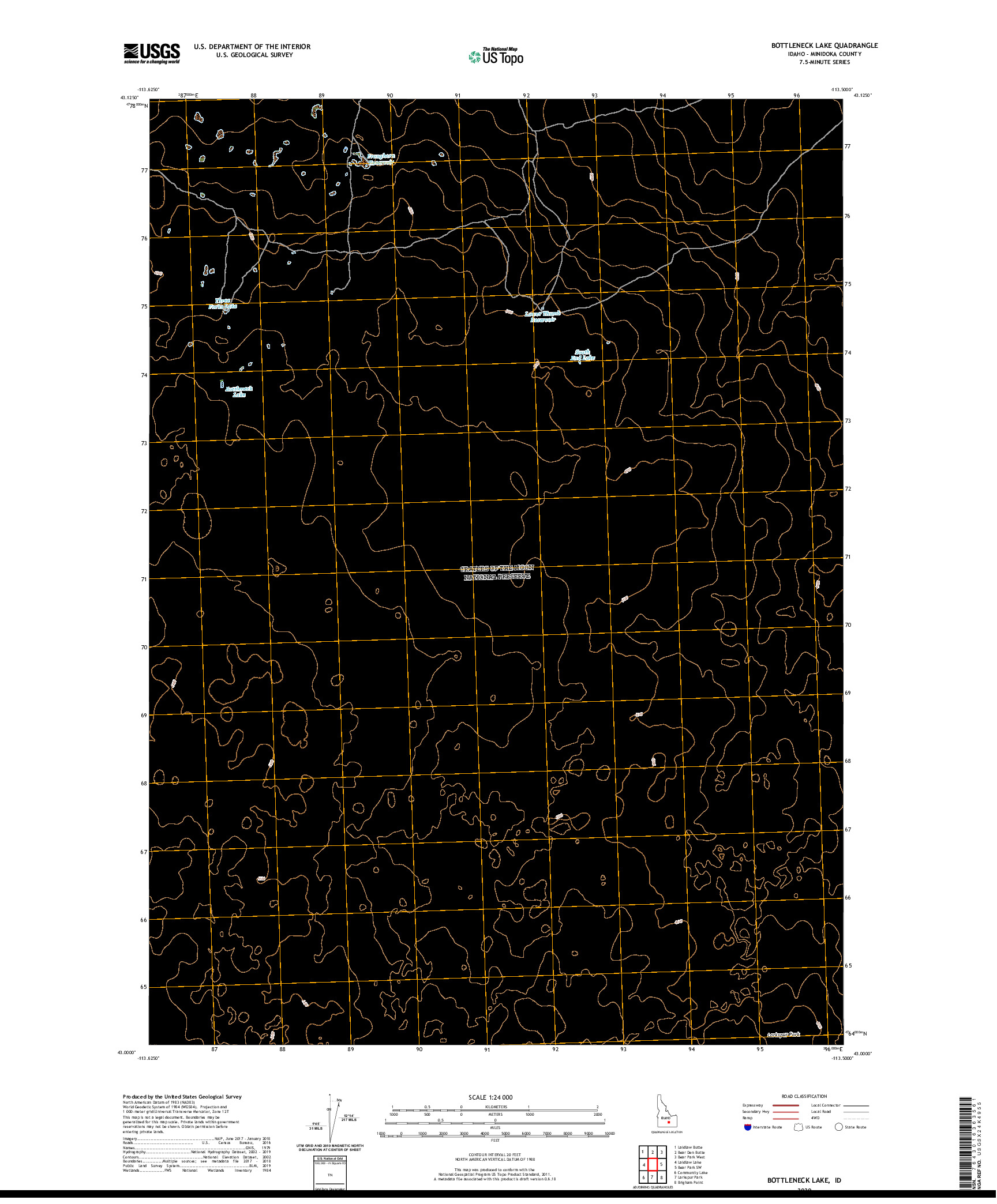 USGS US TOPO 7.5-MINUTE MAP FOR BOTTLENECK LAKE, ID 2020