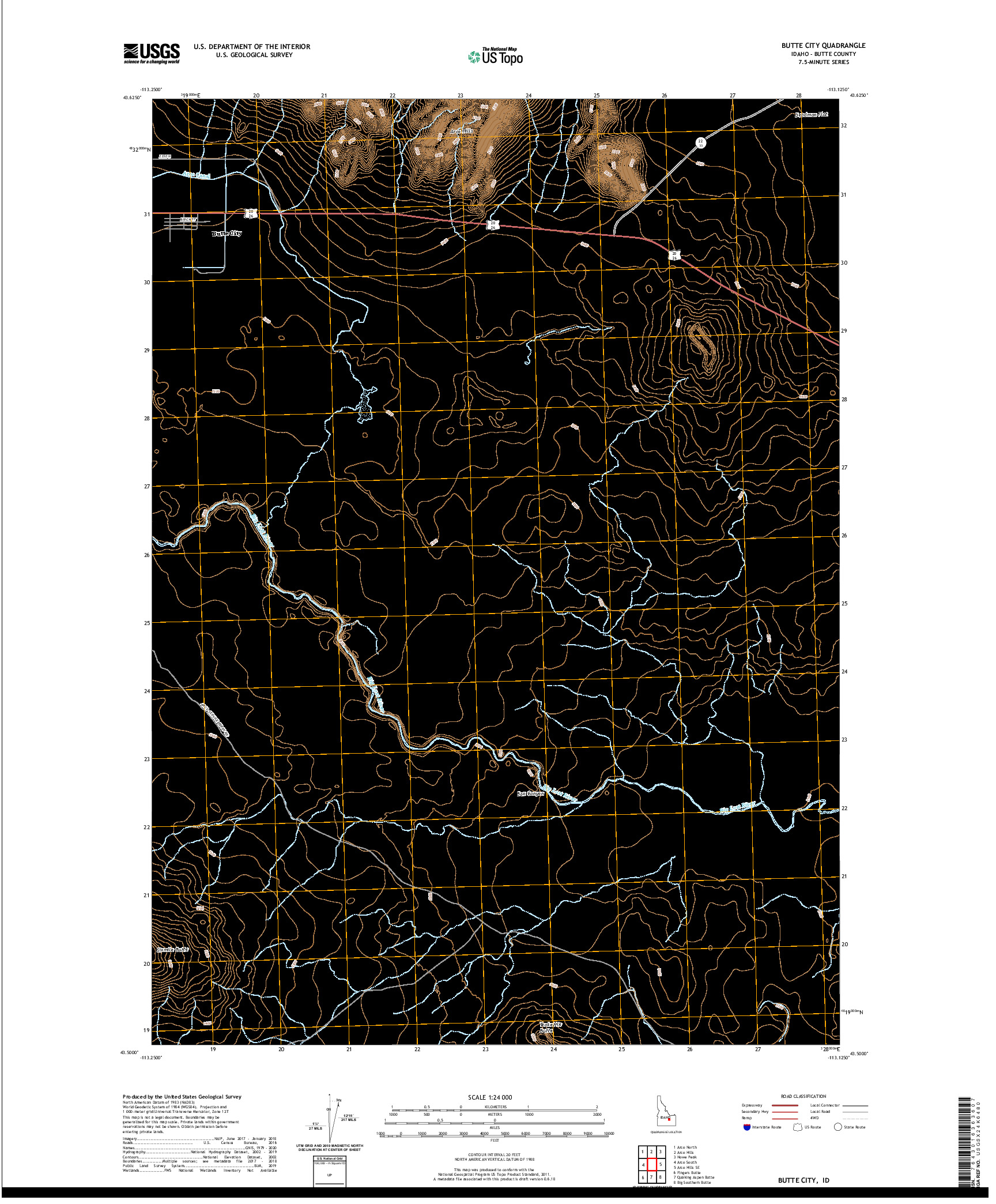 USGS US TOPO 7.5-MINUTE MAP FOR BUTTE CITY, ID 2020