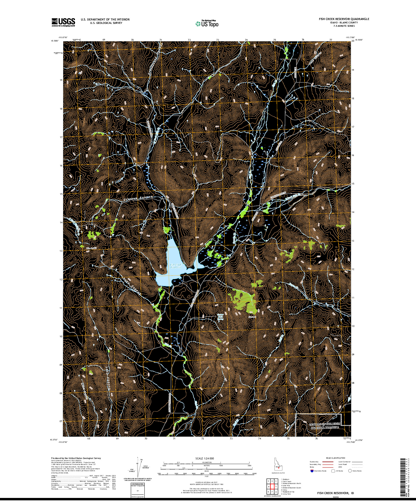 USGS US TOPO 7.5-MINUTE MAP FOR FISH CREEK RESERVOIR, ID 2020