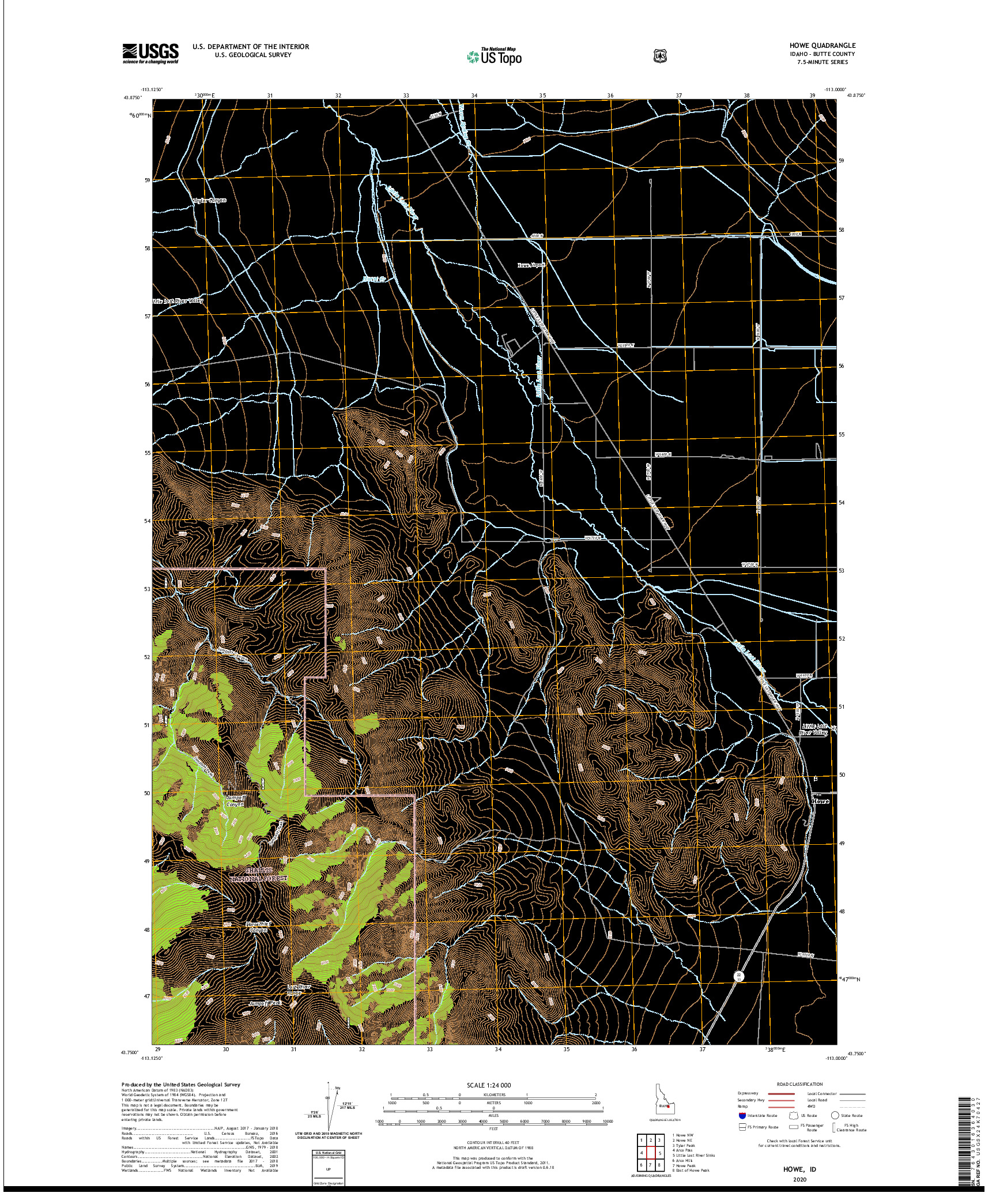 USGS US TOPO 7.5-MINUTE MAP FOR HOWE, ID 2020