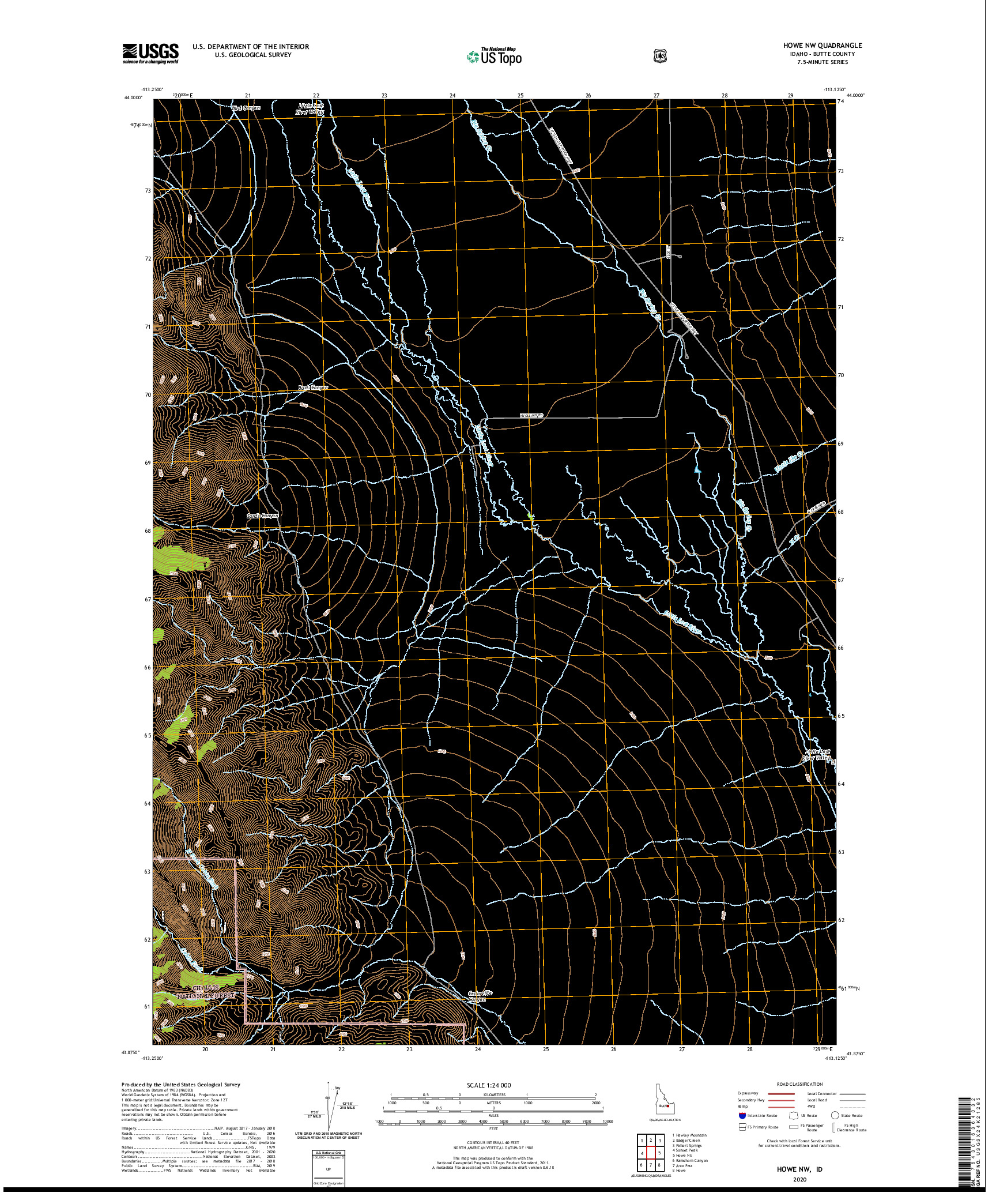 USGS US TOPO 7.5-MINUTE MAP FOR HOWE NW, ID 2020