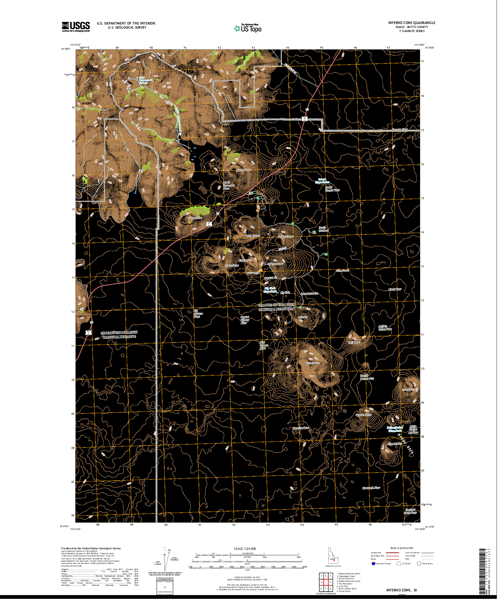 USGS US TOPO 7.5-MINUTE MAP FOR INFERNO CONE, ID 2020