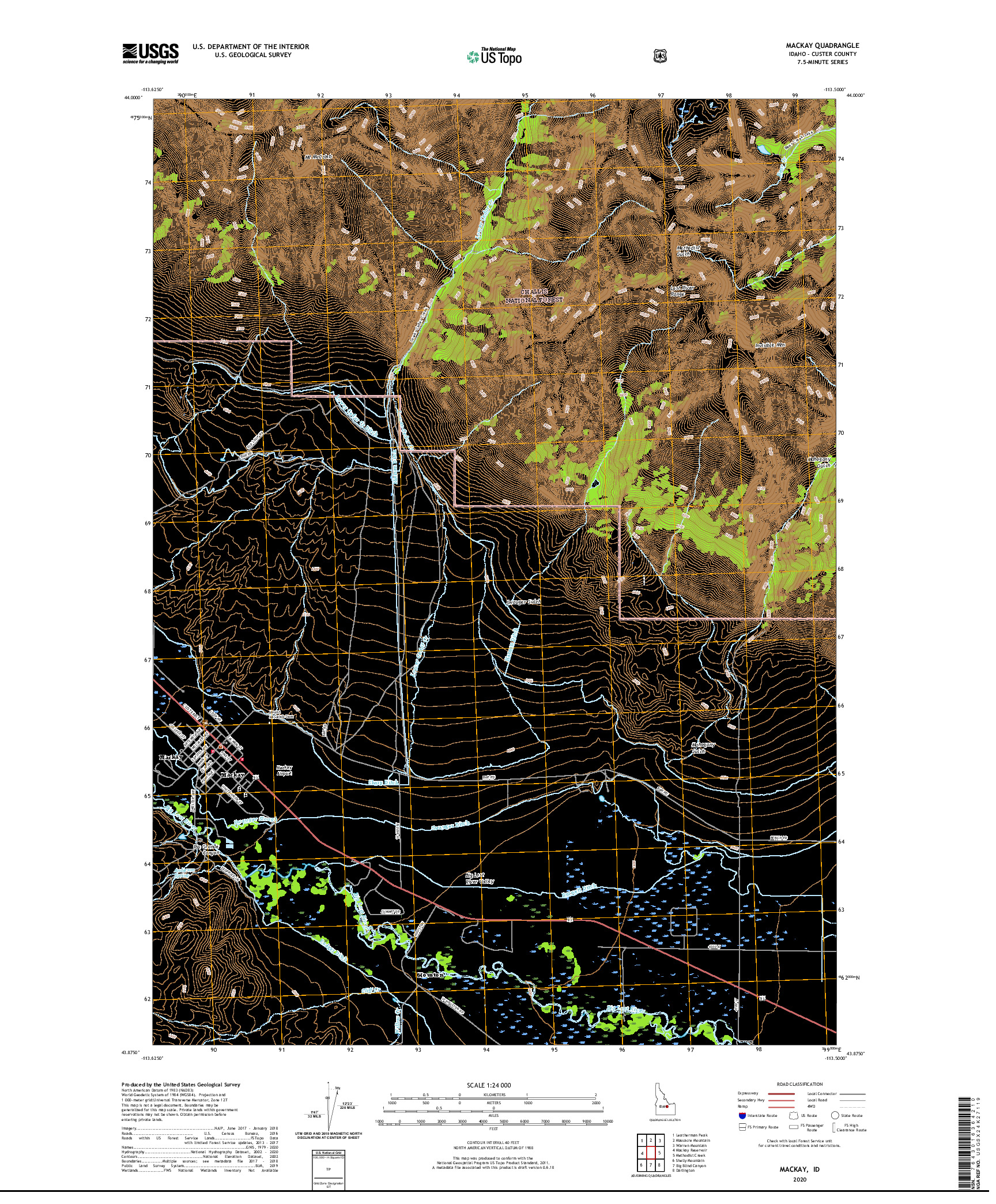 USGS US TOPO 7.5-MINUTE MAP FOR MACKAY, ID 2020