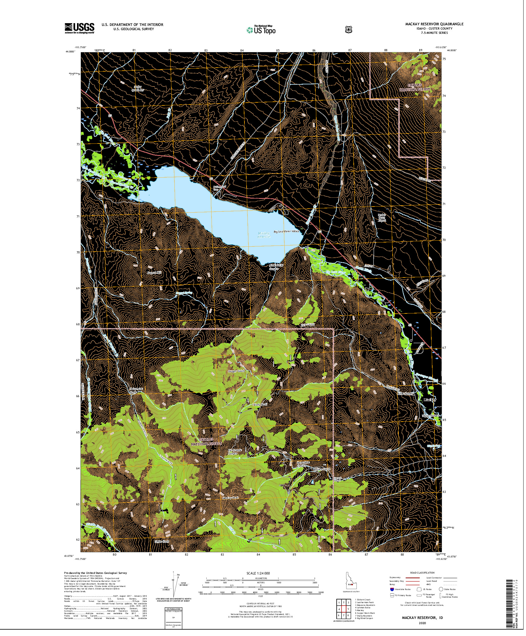 USGS US TOPO 7.5-MINUTE MAP FOR MACKAY RESERVOIR, ID 2020